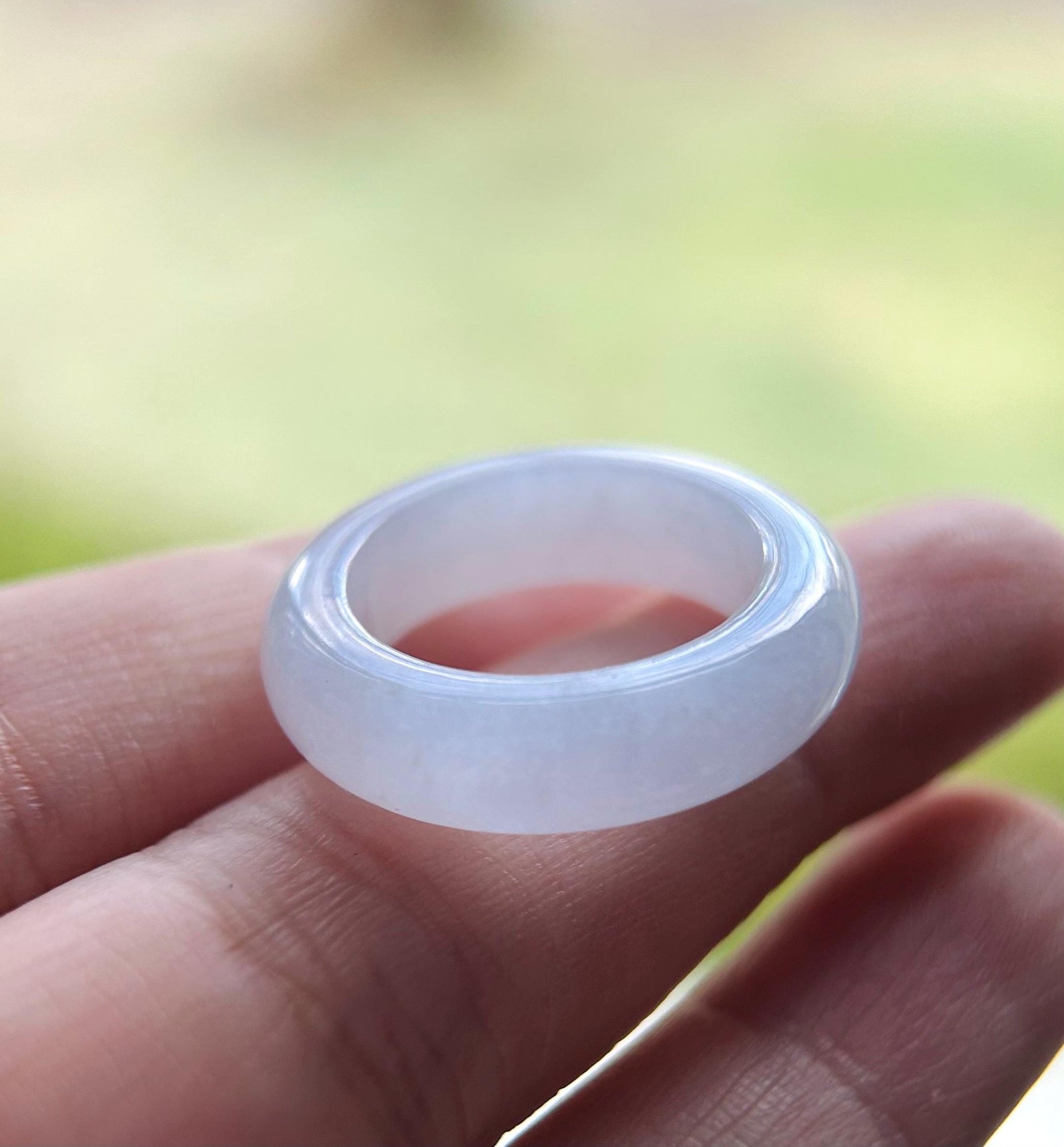 Certified Natural Jadeite Ring Band Burmese Type A Translucent Gelatinous Icy Pastel Pink Color Jade Ring US 6.5 17mm