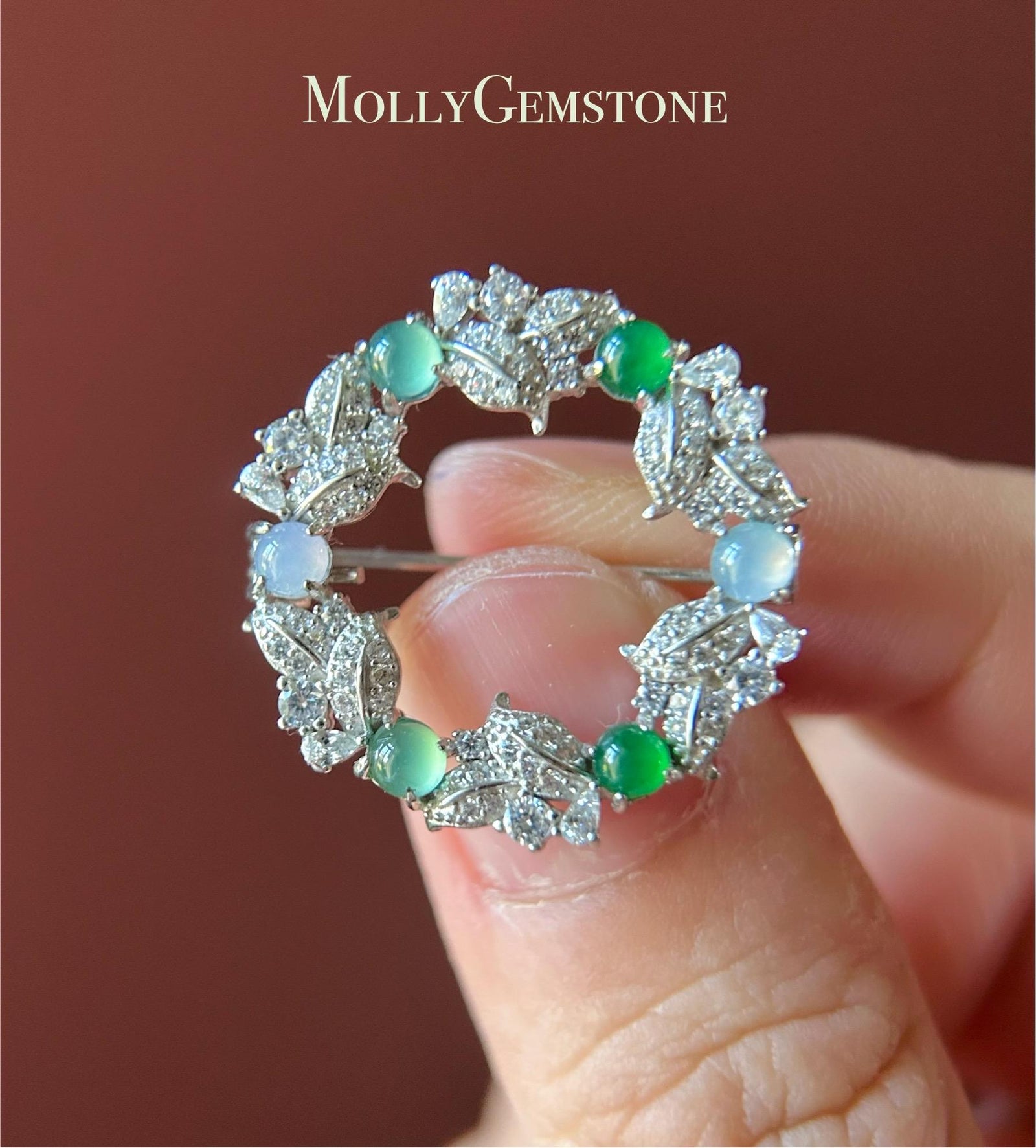 Natural Jadeite & Sterling Silver Brooch Guatemalan and Burmese Type A Untreated Highly Translucent Icy multicolor Jade