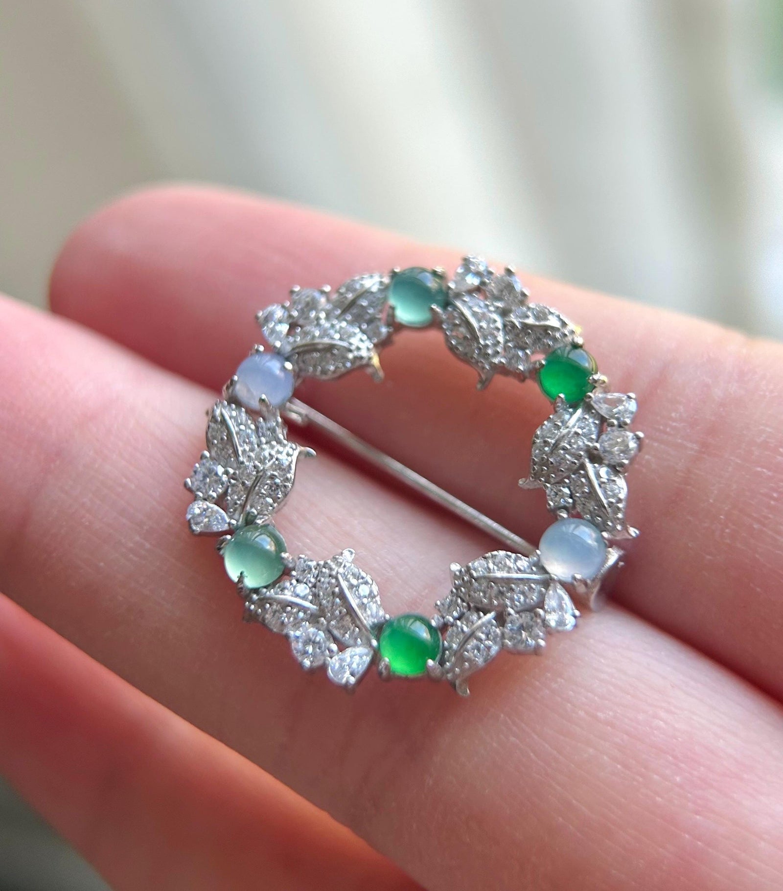 Natural Jadeite & Sterling Silver Brooch Guatemalan and Burmese Type A Untreated Highly Translucent Icy multicolor Jade