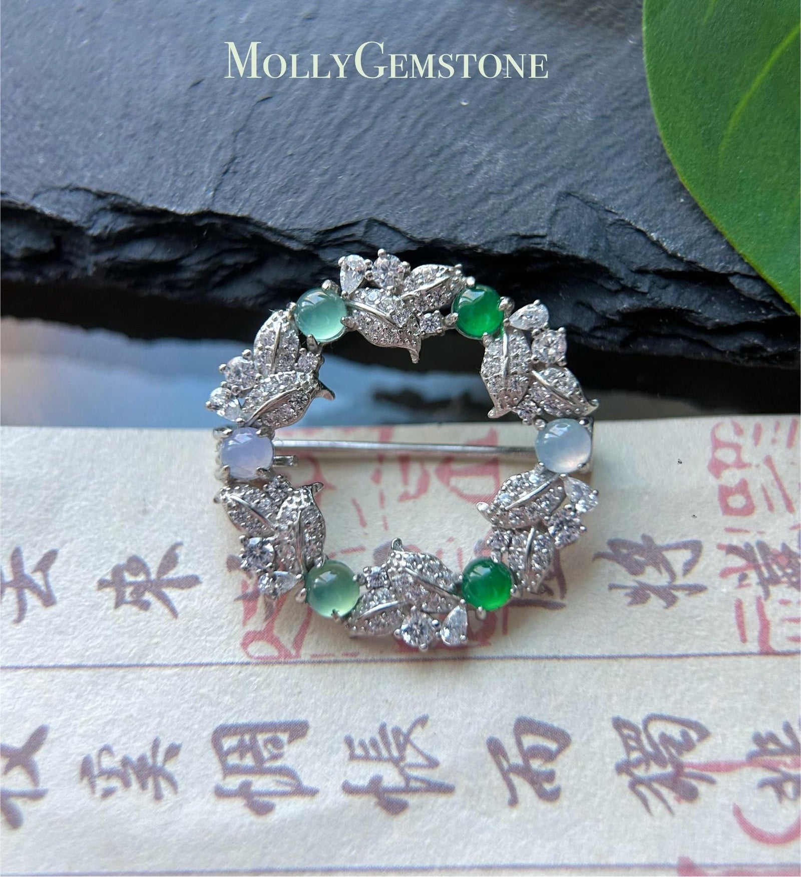 Natural Jadeite & Sterling Silver Brooch Guatemalan and Burmese Type A Untreated Highly Translucent Icy multicolor Jade