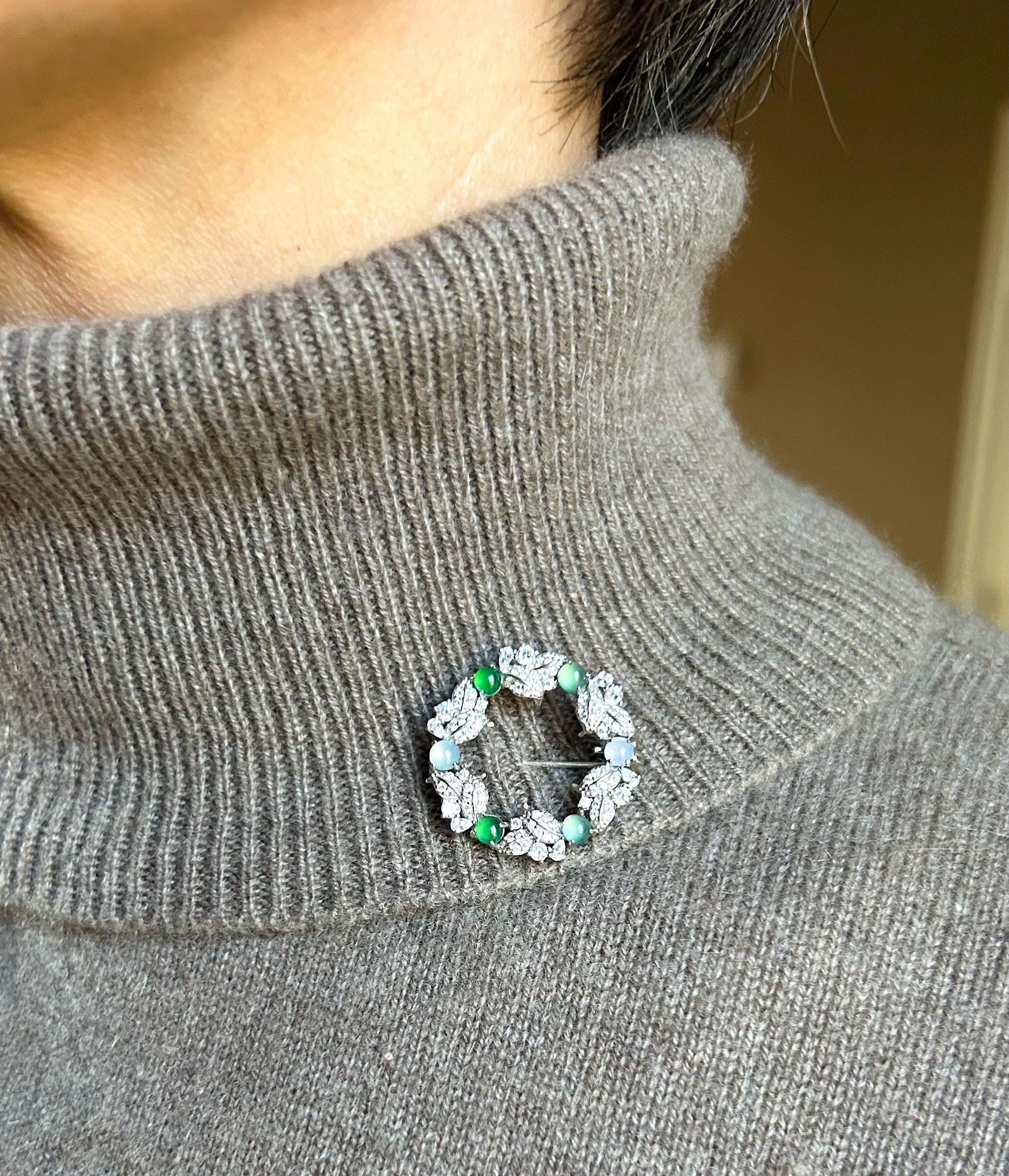 Natural Jadeite & Sterling Silver Brooch Guatemalan and Burmese Type A Untreated Highly Translucent Icy multicolor Jade