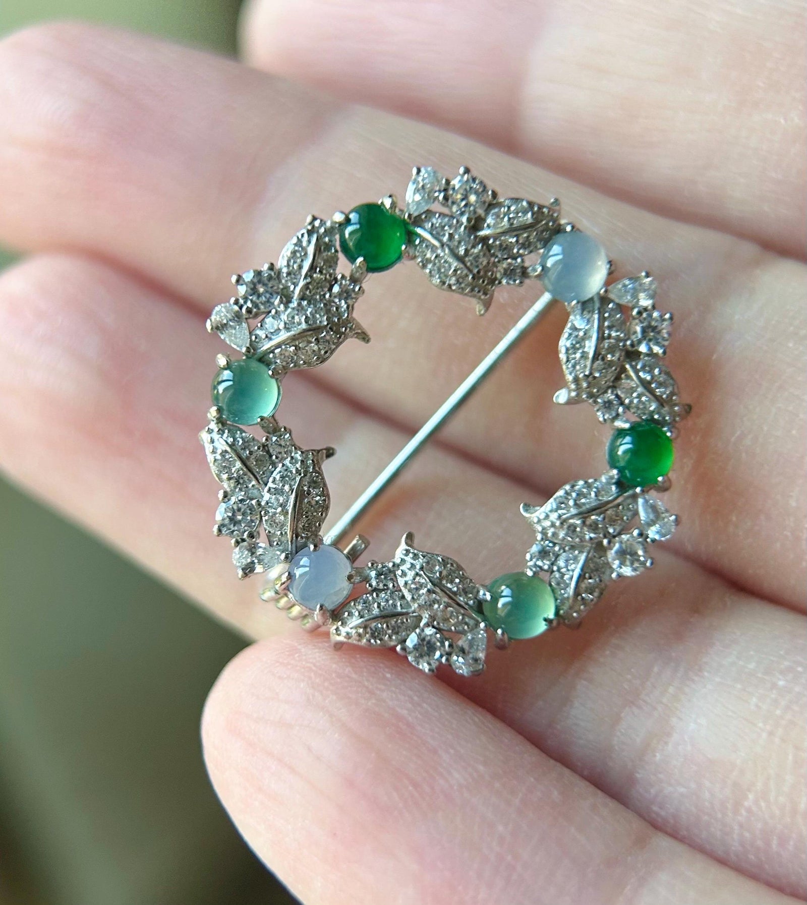Natural Jadeite & Sterling Silver Brooch Guatemalan and Burmese Type A Untreated Highly Translucent Icy multicolor Jade
