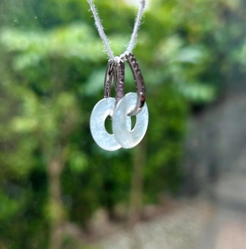 Natural Jadeite Lucky Donut Earrings: Burmese Type A Untreated Highly Translucent Icy White/Pale Blue Jade, Sterling Silver