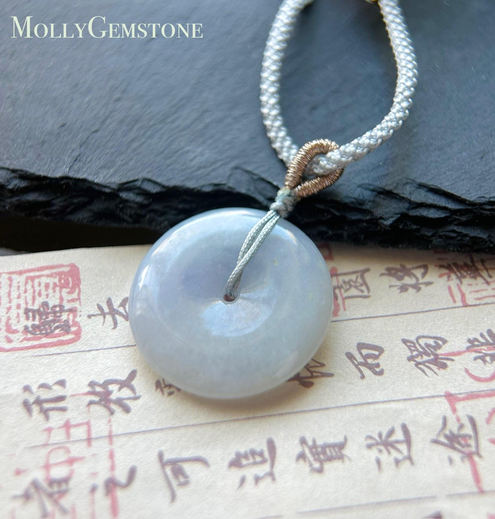 Natural Jadeite Lucky Donut Pendant Adjustable Necklace Burmese Type A Icy Gelatinous Lavender Purple Jade PingAnKou