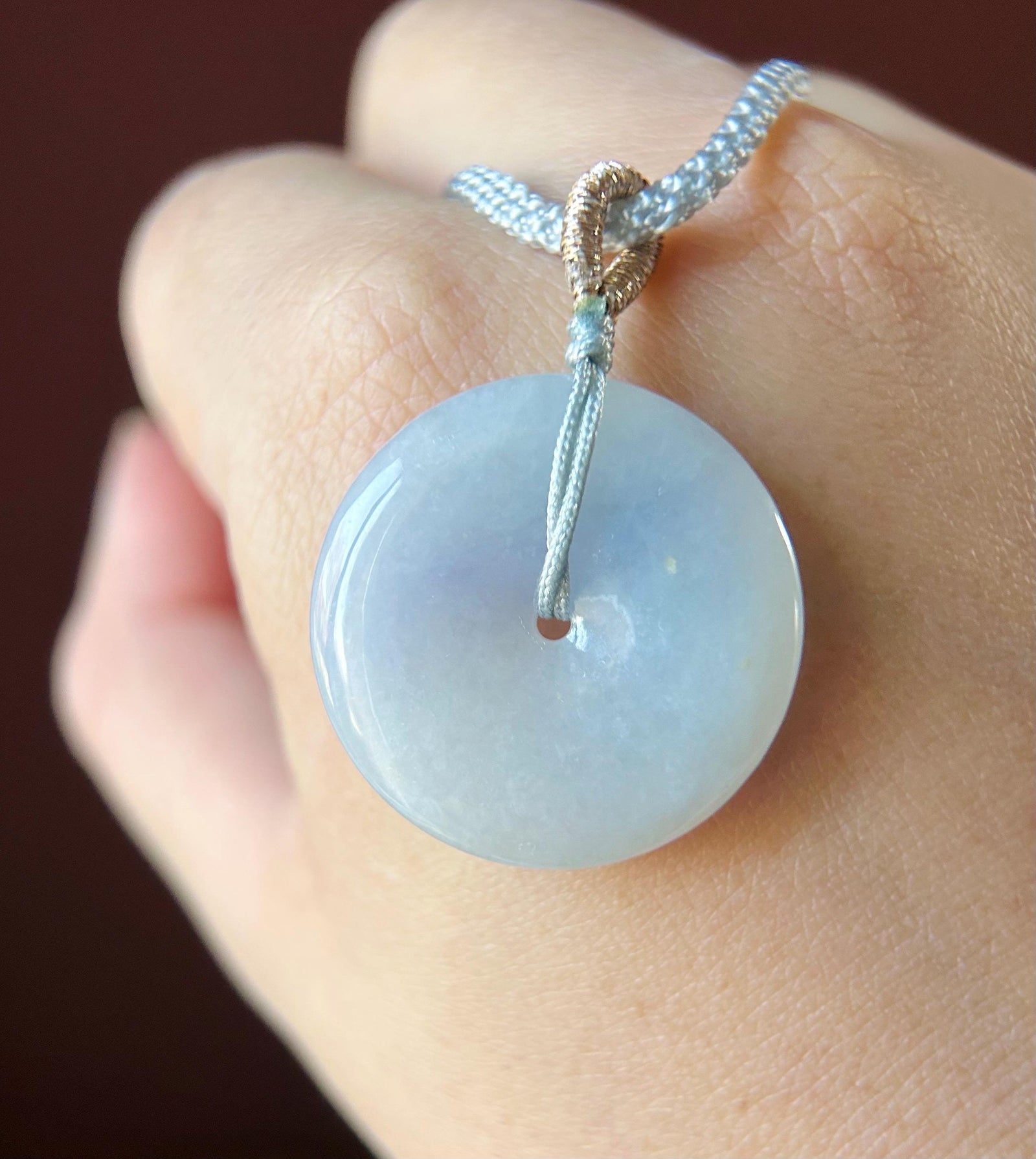 Natural Jadeite Lucky Donut Pendant Adjustable Necklace Burmese Type A Icy Gelatinous Lavender Purple Jade PingAnKou