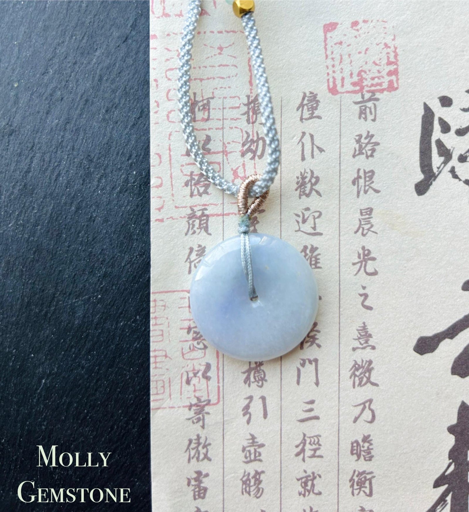 Natural Jadeite Lucky Donut Pendant Adjustable Necklace Burmese Type A Icy Gelatinous Lavender Purple Jade PingAnKou