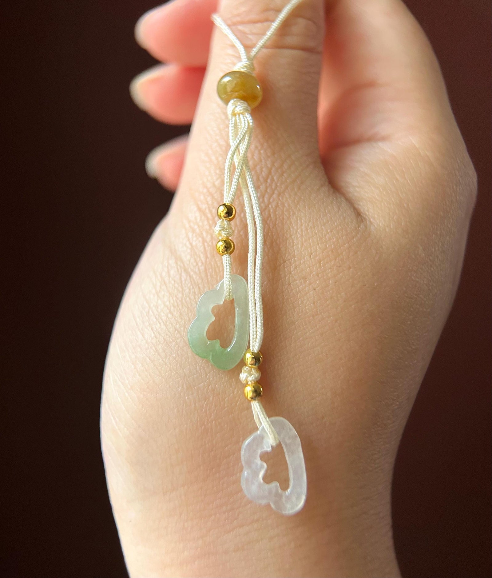 Natural Jadeite Handwoven Phone Charm Keychain Protection Authentic Untreated Type A Burmese Jade RuYi Clouds Chinese Knot