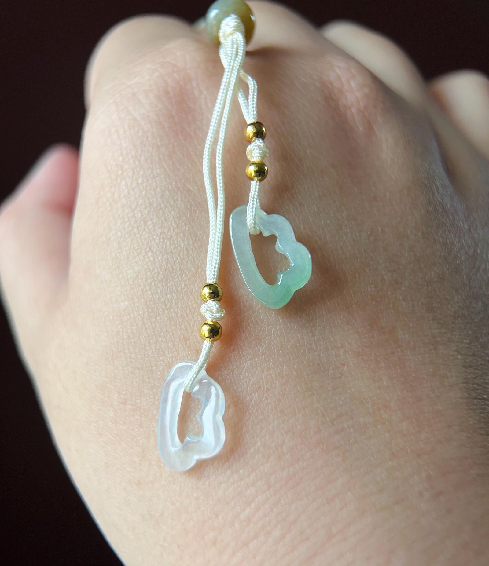Natural Jadeite Handwoven Phone Charm Keychain Protection Authentic Untreated Type A Burmese Jade RuYi Clouds Chinese Knot