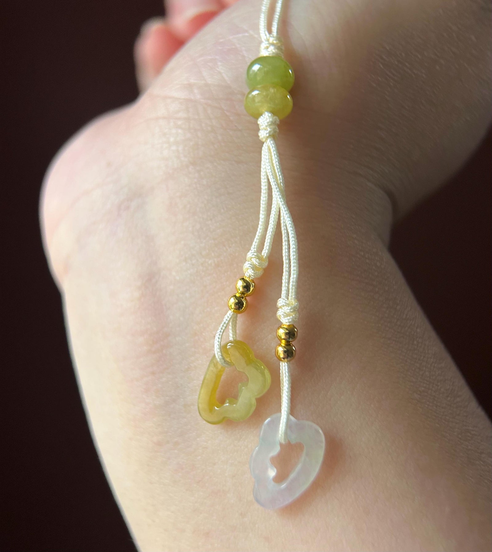 Natural Jadeite Handwoven Phone Charm Keychain Protection Authentic Untreated Type A Burmese Jade RuYi Clouds Chinese Knot