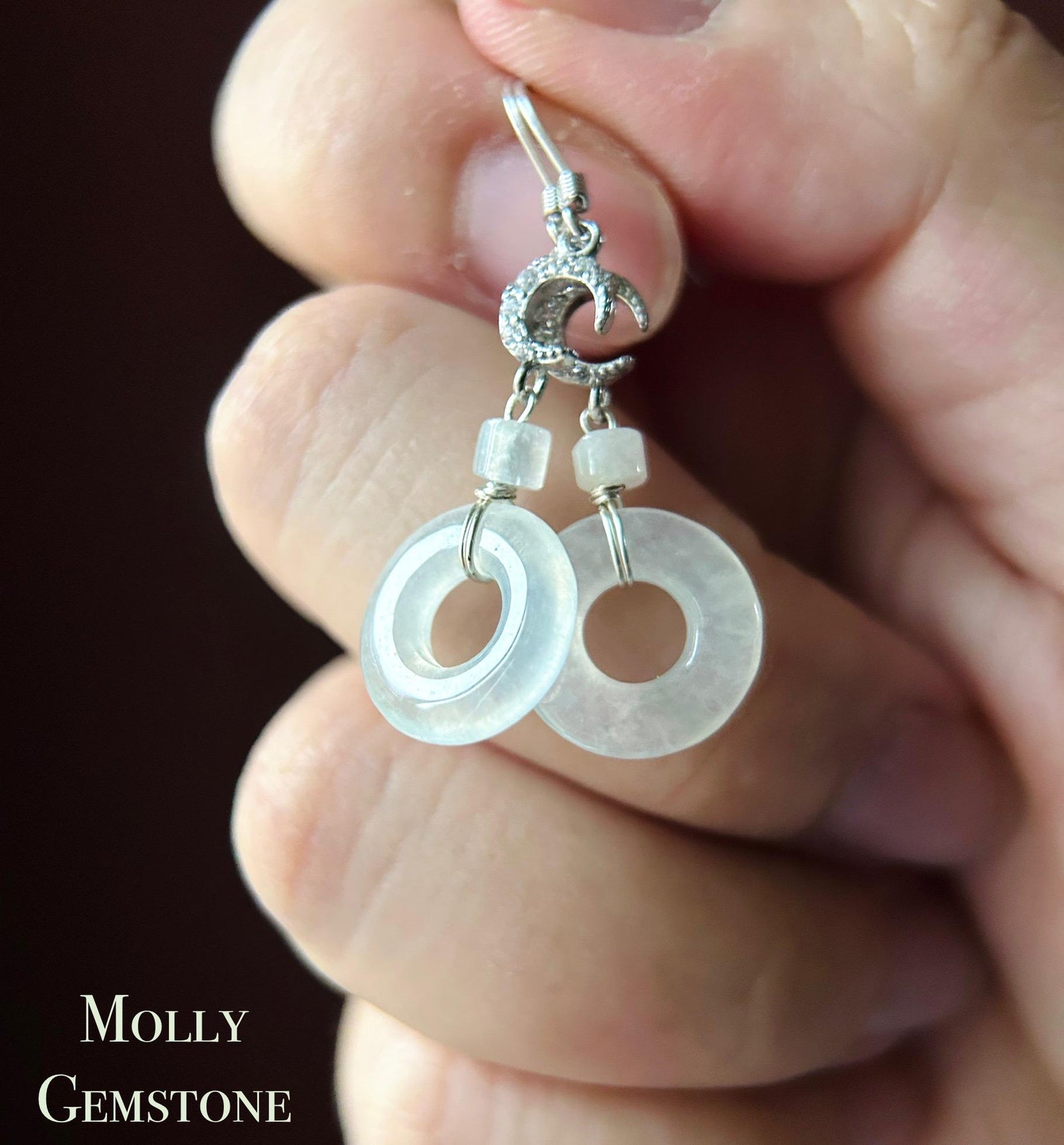 Natural Jadeite Lucky Donut Earrings: Burmese Type A Untreated Highly Translucent Icy White Jade, Sterling Silver
