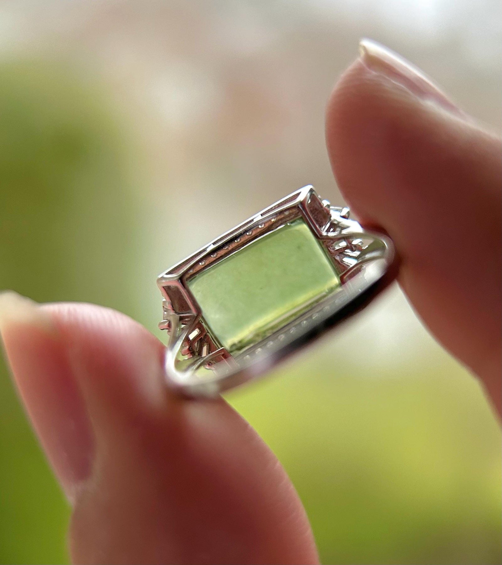 Burmese Jadeite Ring: Yellowish Green GreenTea Color Jade with Sterling Silver Adjustable Band - Certified Natural Type A