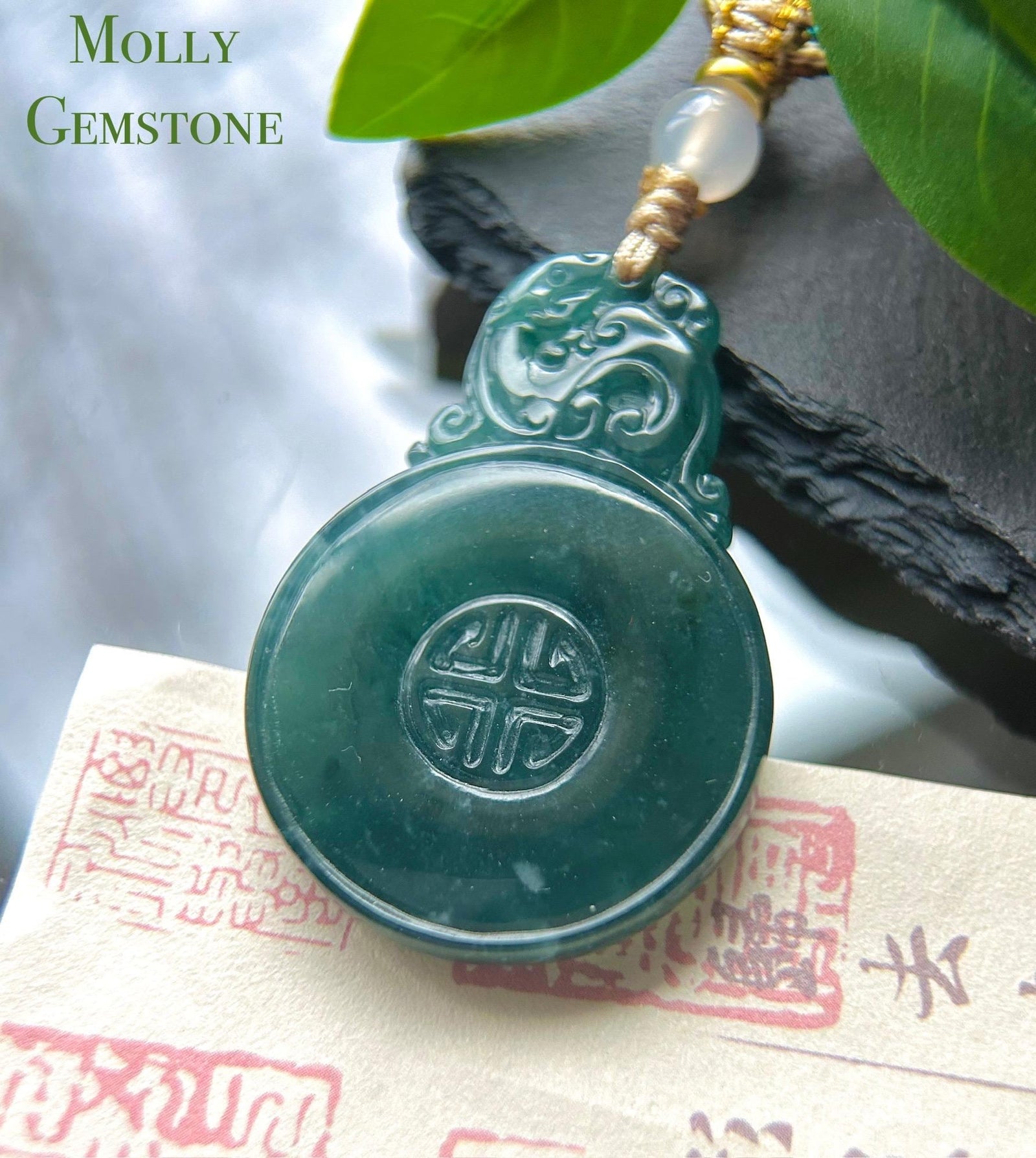 Natural Jadeite Pendant Handwoven Necklace Guatemalan Type A Icy Translucent Dark Blue Jade Vintage Chinese Style Lucky Donut PingAnKou
