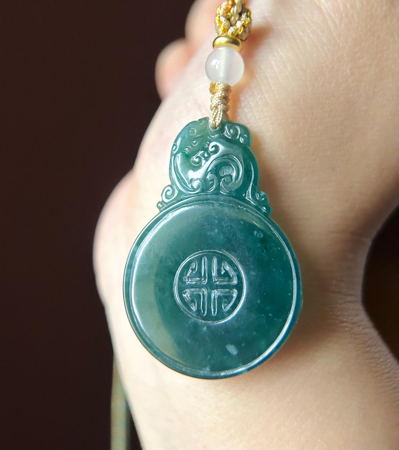 Natural Jadeite Pendant Handwoven Necklace Guatemalan Type A Icy Translucent Dark Blue Jade Vintage Chinese Style Lucky Donut PingAnKou