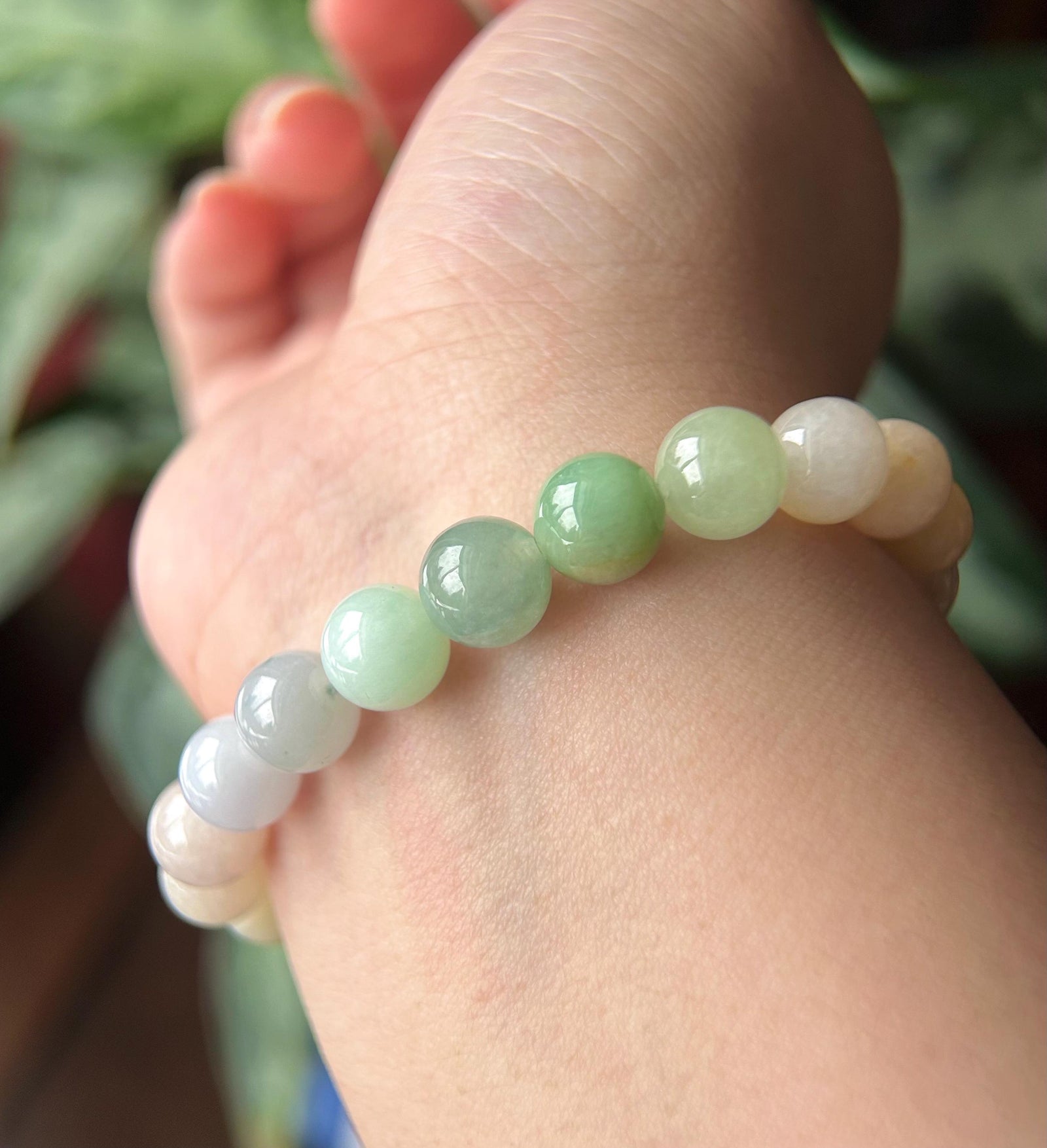 Natural Jadeite Beaded Bracelet Burmese Type A Highly Translucent Icy Rainbow Multicolor Jade 9.5mm