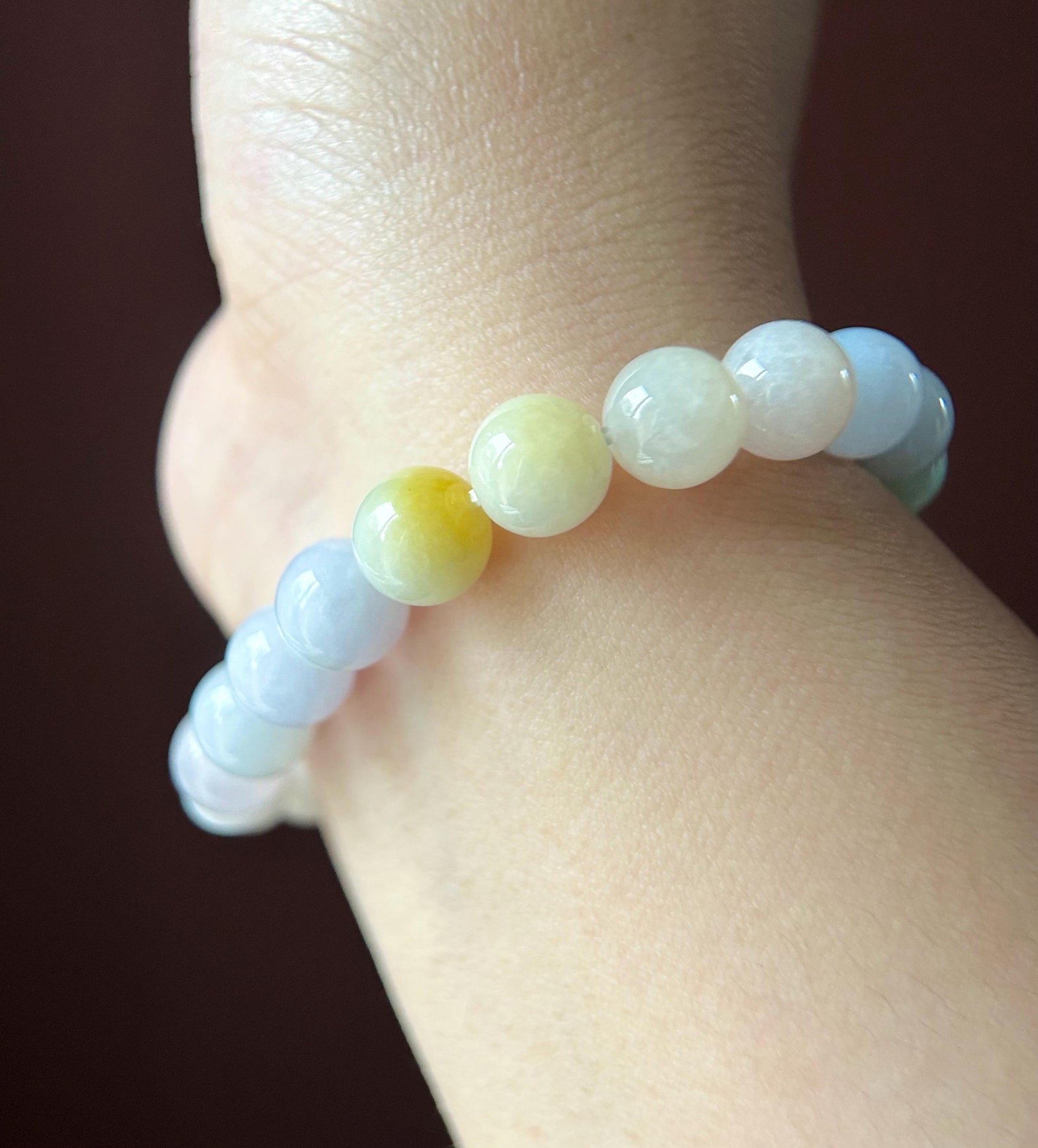 Natural Jadeite Beaded Bracelet Burmese Type A Highly Translucent Icy Rainbow Multicolor Jade 9.5mm