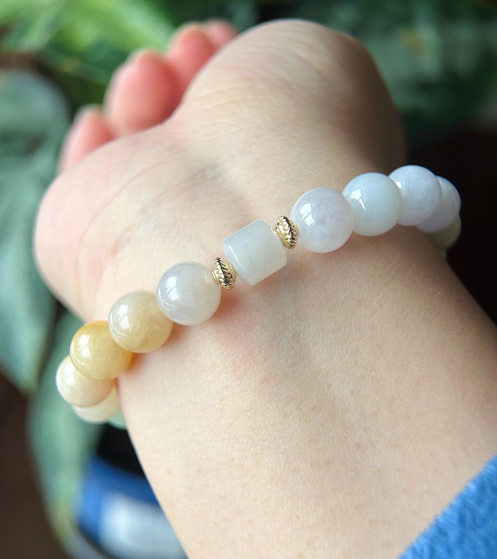 Natural Jadeite Beaded Bracelet Burmese Type A Highly Translucent Icy Rainbow Multicolor Jade 9.5mm