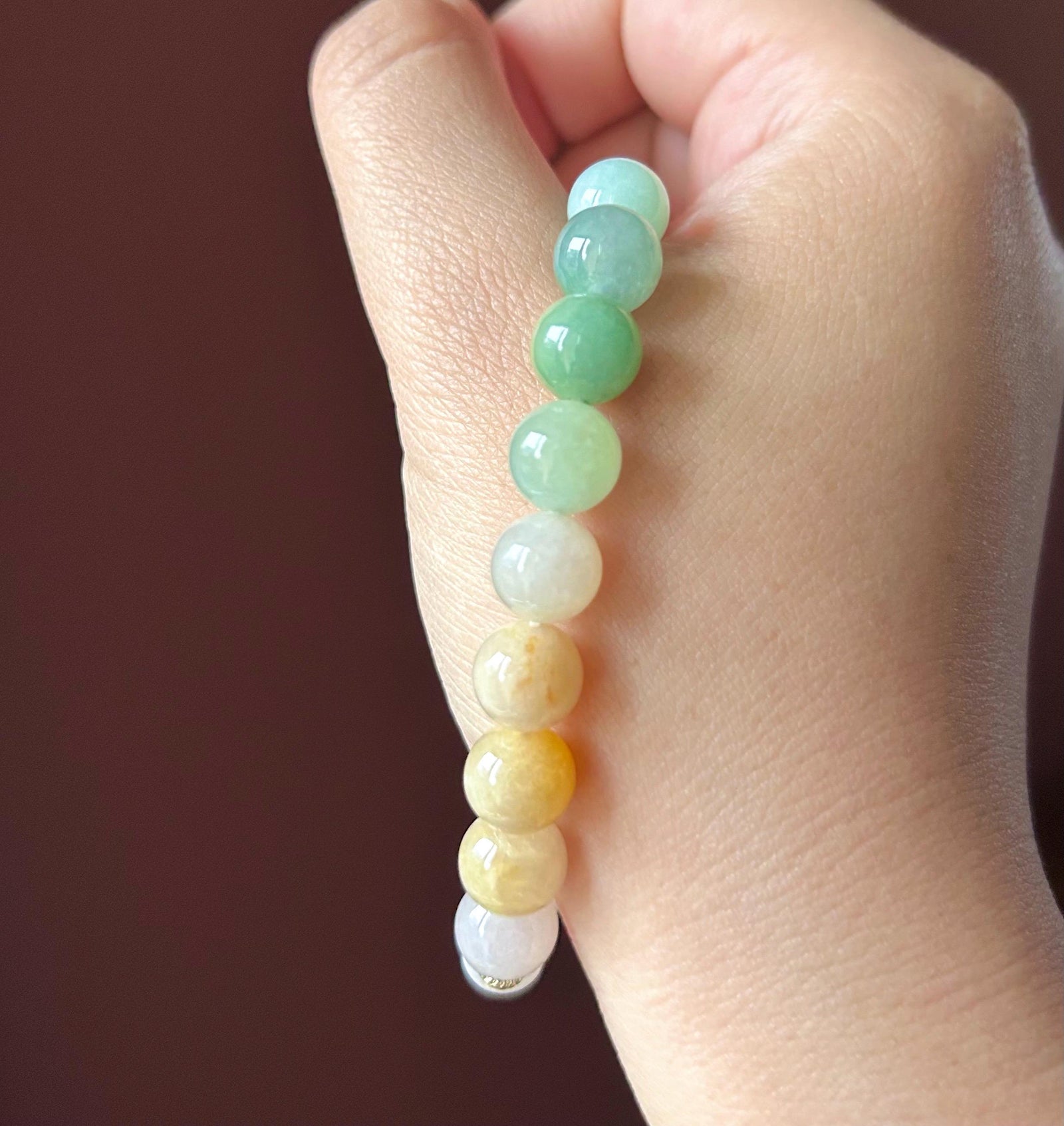 Natural Jadeite Beaded Bracelet Burmese Type A Highly Translucent Icy Rainbow Multicolor Jade 9.5mm
