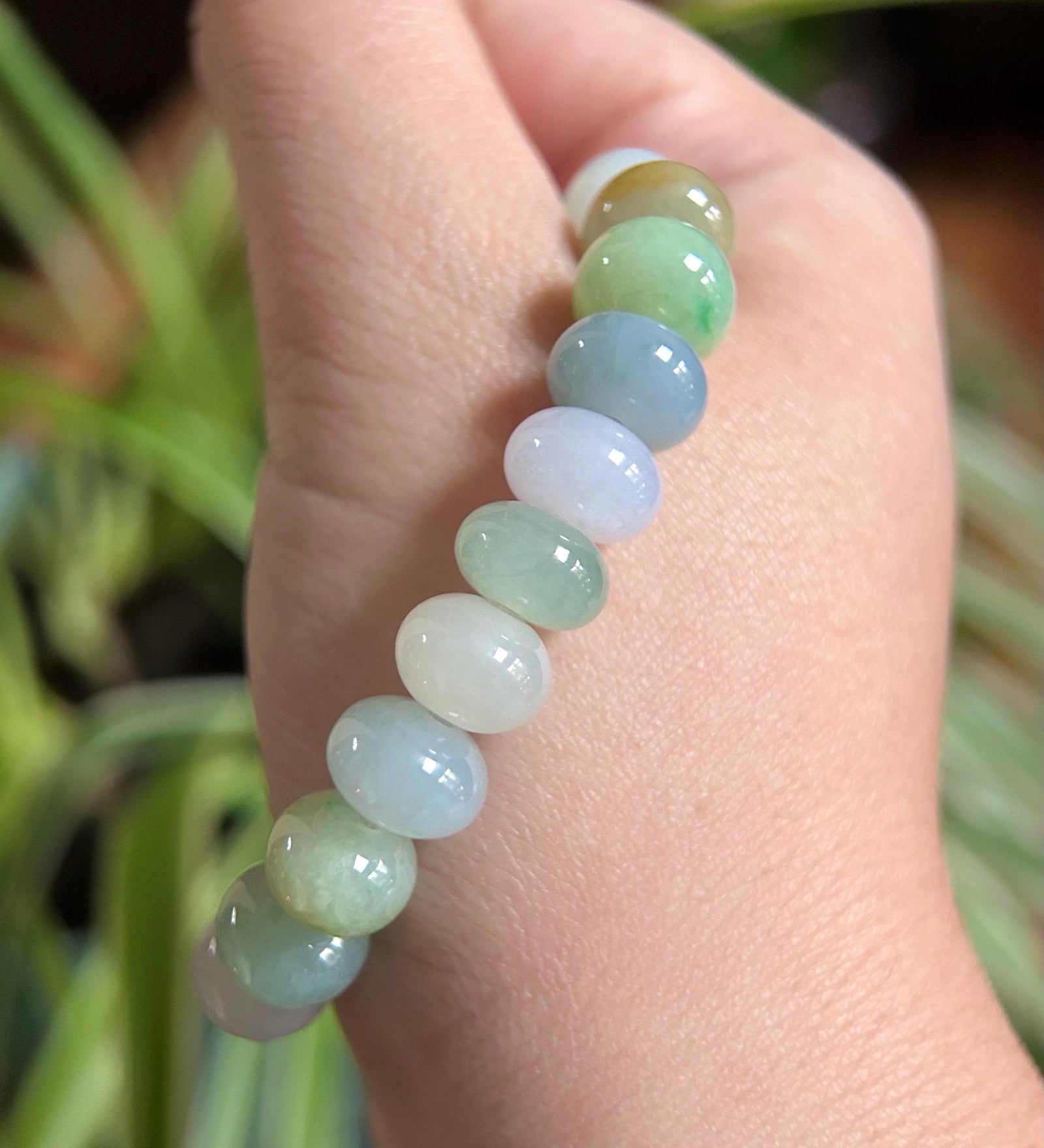 Natural Jadeite Beaded Bracelet Burmese Type A Highly Translucent Icy Rainbow Multicolor Jade 10-11mm