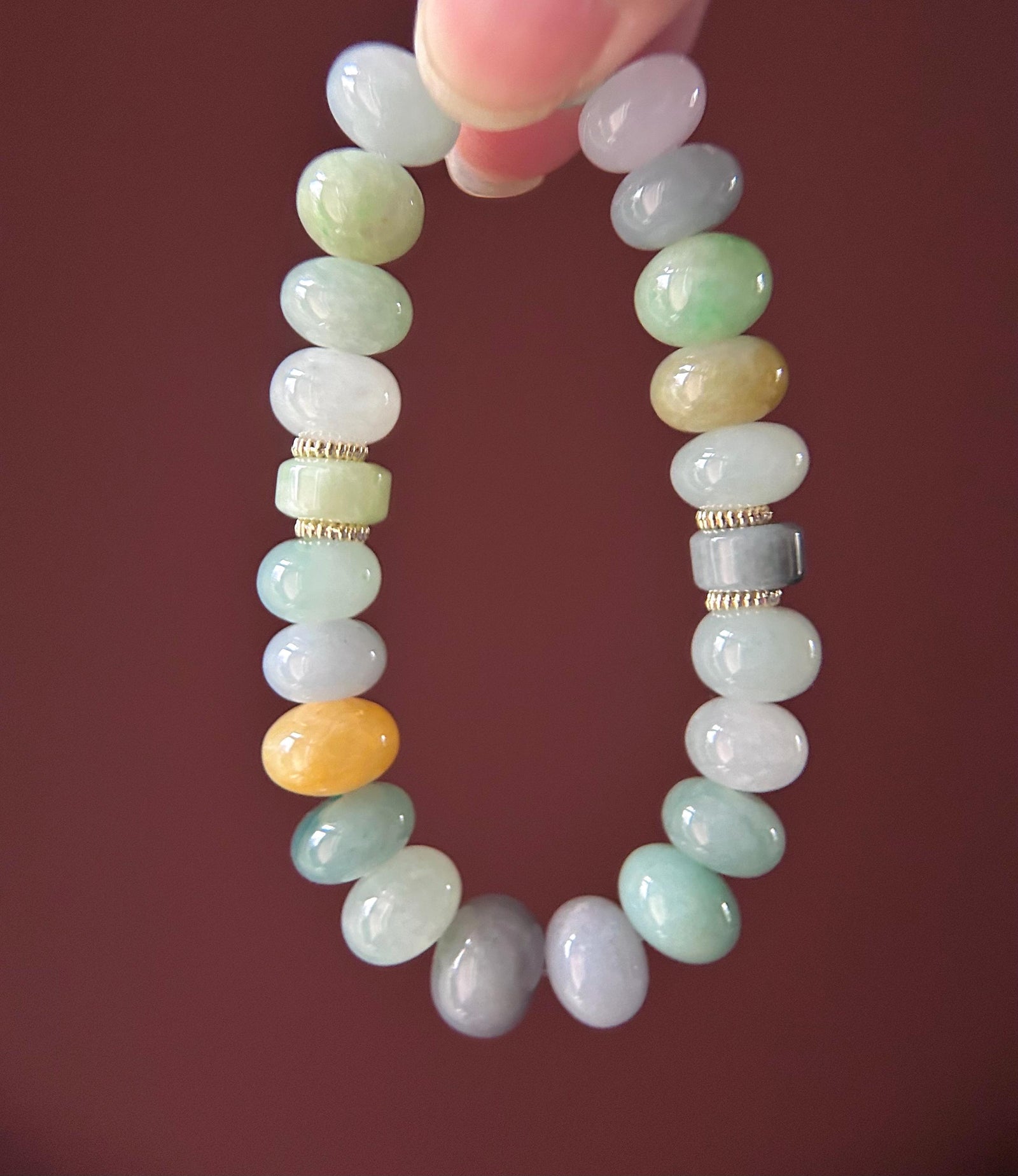 Natural Jadeite Beaded Bracelet Burmese Type A Highly Translucent Icy Rainbow Multicolor Jade 10-11mm