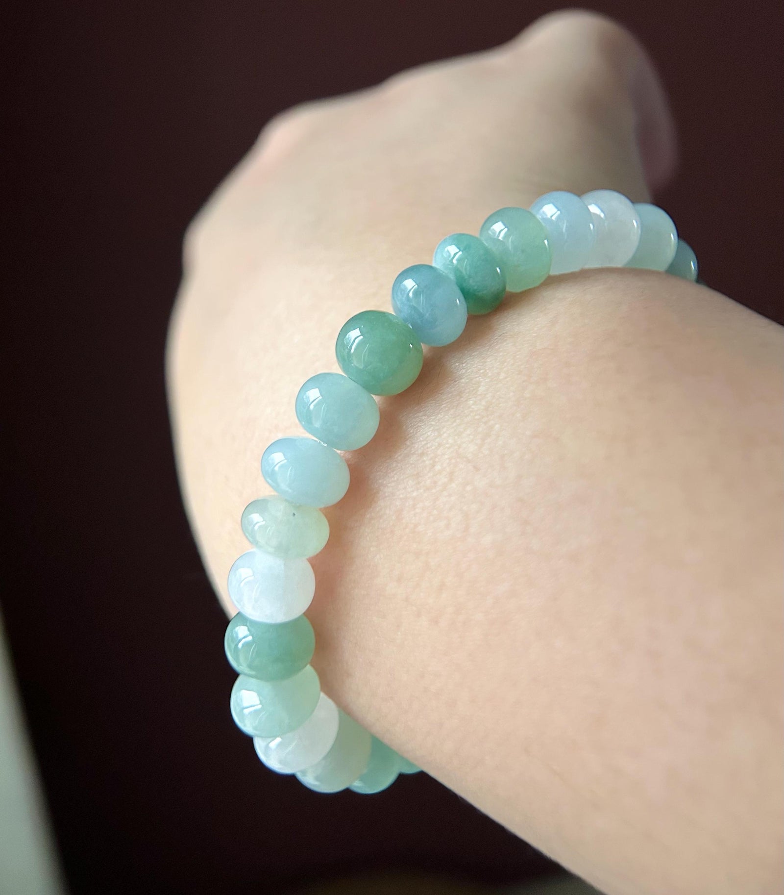 Natural Jadeite Beaded Bracelet Burmese Type A High-End Highly Translucent Icy Green/Blue Multicolor Jade 9mm