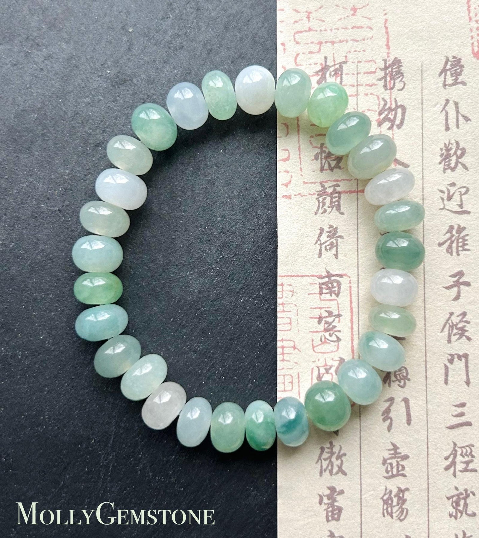 Natural Jadeite Beaded Bracelet Burmese Type A High-End Highly Translucent Icy Green/Blue Multicolor Jade 9mm