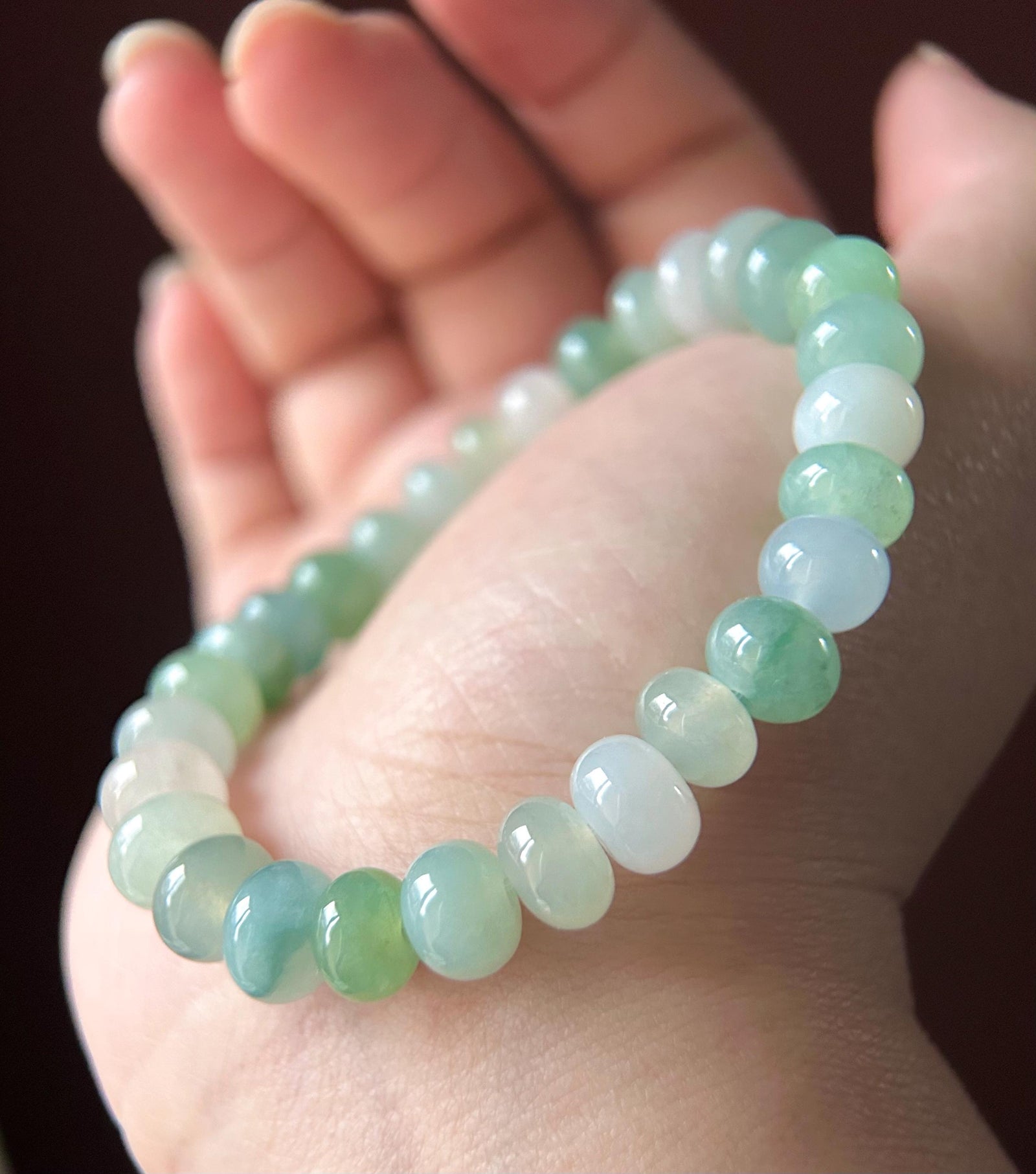 Natural Jadeite Beaded Bracelet Burmese Type A High-End Highly Translucent Icy Green/Blue Multicolor Jade 9mm