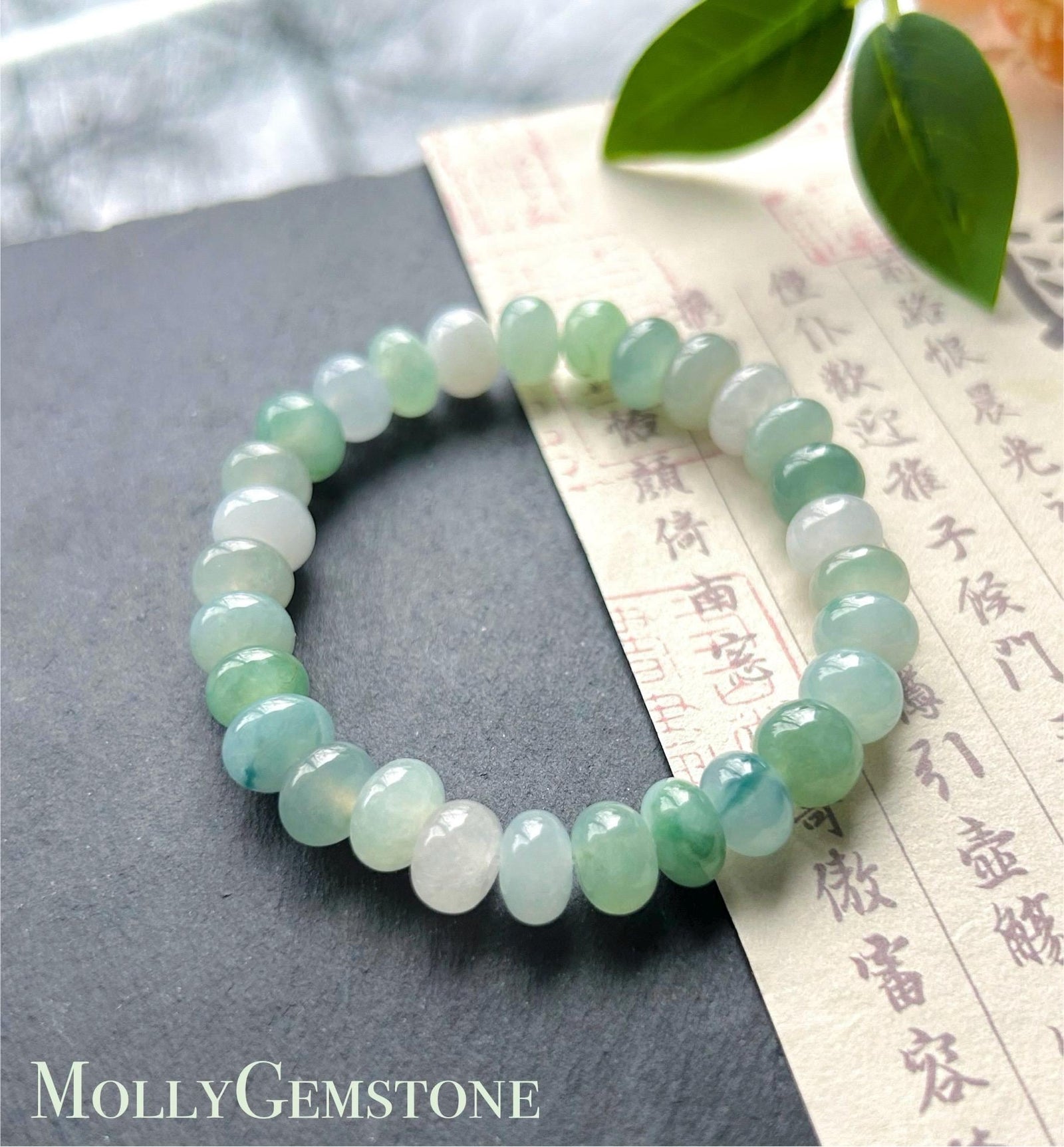 Natural Jadeite Beaded Bracelet Burmese Type A High-End Highly Translucent Icy Green/Blue Multicolor Jade 9mm