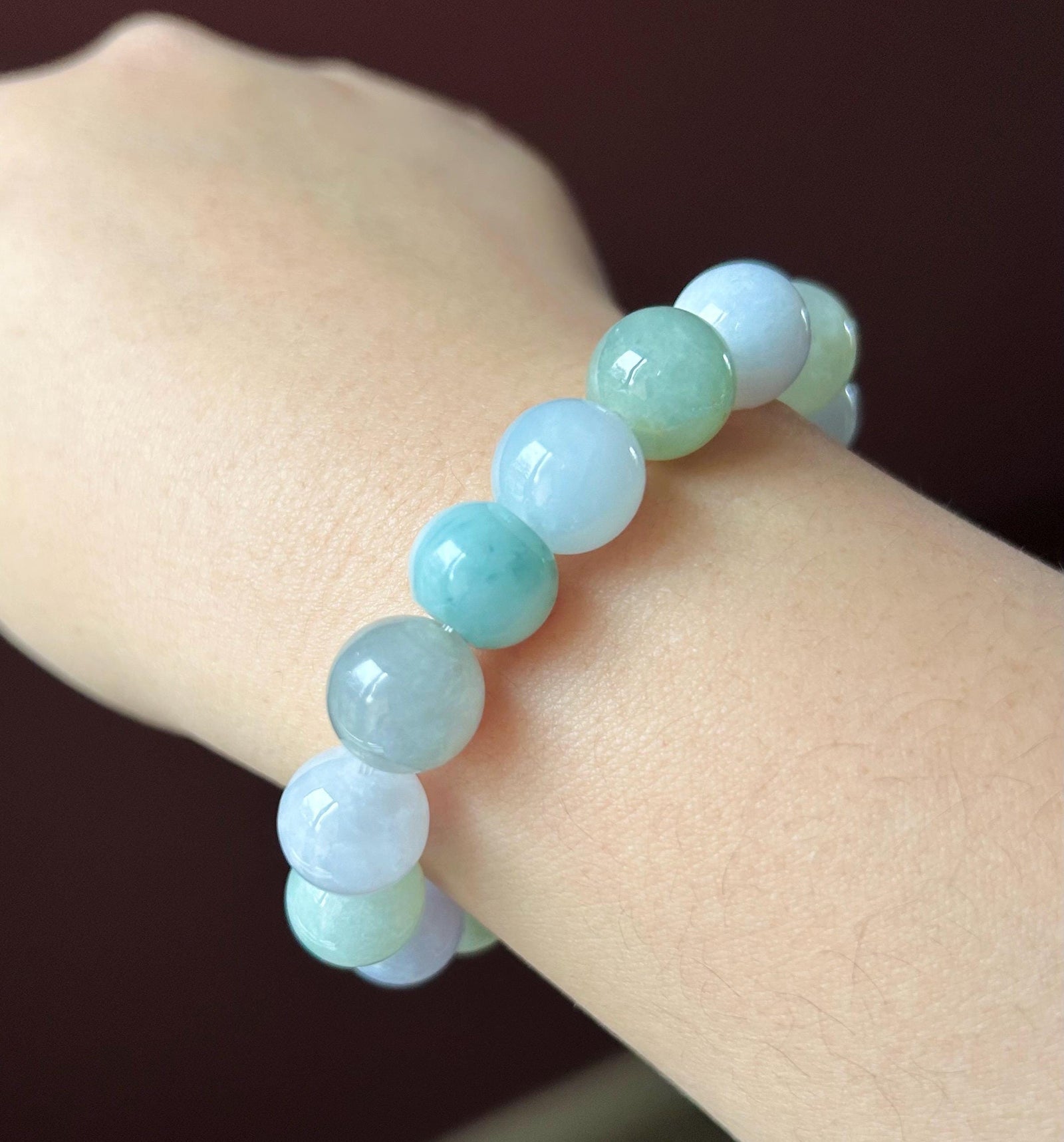 Natural Jadeite Beaded Bracelet Burmese Type A Untreated Icy Translucent Pastel Multicolored Jade 12mm BIG Beads
