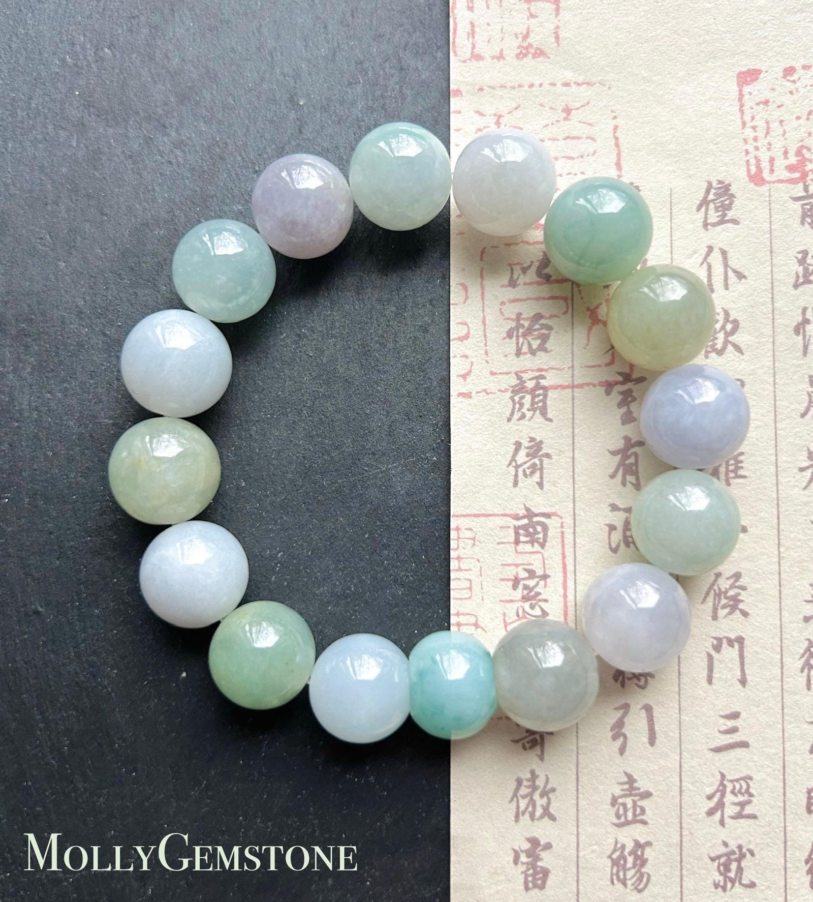 Natural Jadeite Beaded Bracelet Burmese Type A Untreated Icy Translucent Pastel Multicolored Jade 12mm BIG Beads