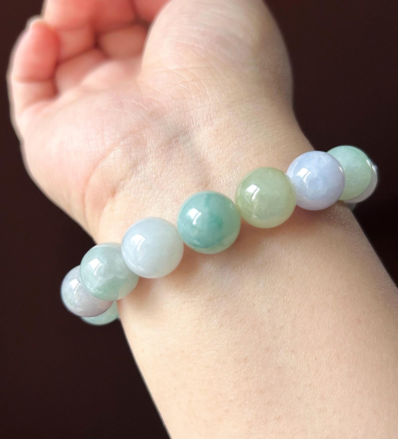 Natural Jadeite Beaded Bracelet Burmese Type A Untreated Icy Translucent Pastel Multicolored Jade 12mm BIG Beads