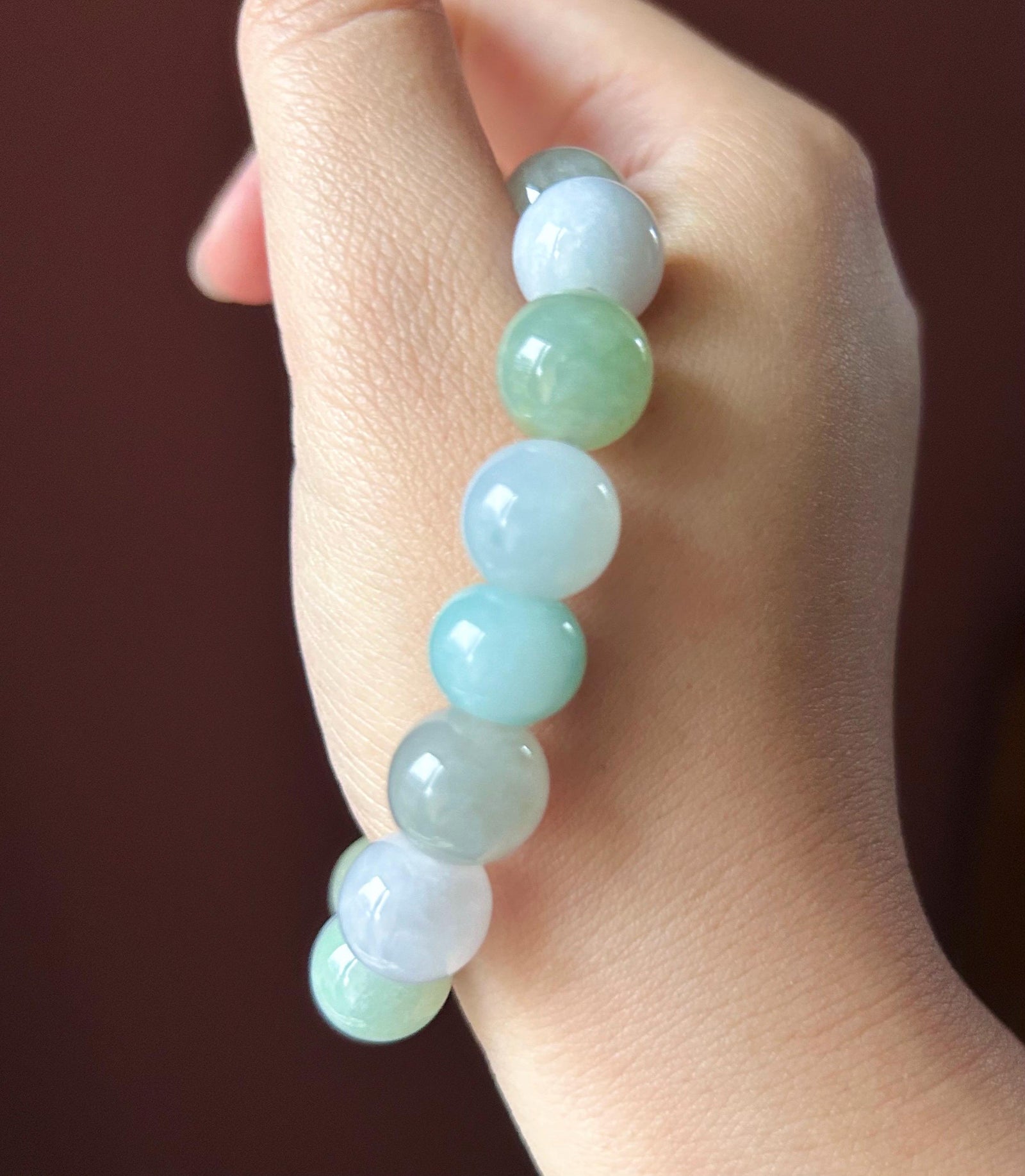 Natural Jadeite Beaded Bracelet Burmese Type A Untreated Icy Translucent Pastel Multicolored Jade 12mm BIG Beads