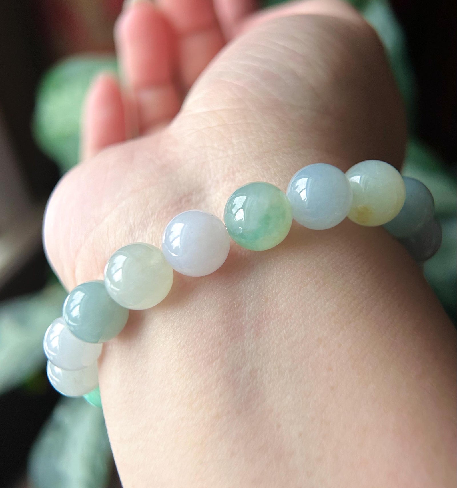 Natural Jadeite Beaded Bracelet Jewelry Untreated Burmese Type A Highly Translucent Icy Multicolored Jade 10mm