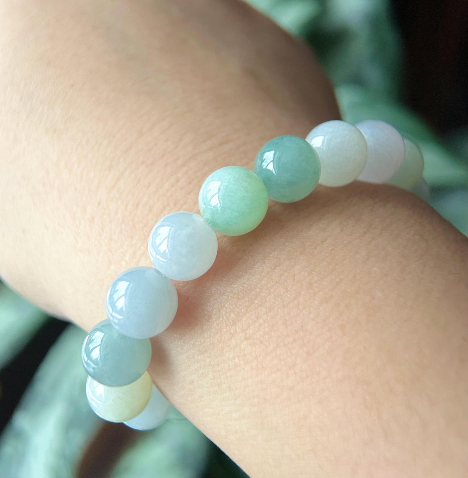 Natural Jadeite Beaded Bracelet Jewelry Untreated Burmese Type A Highly Translucent Icy Multicolored Jade 10mm