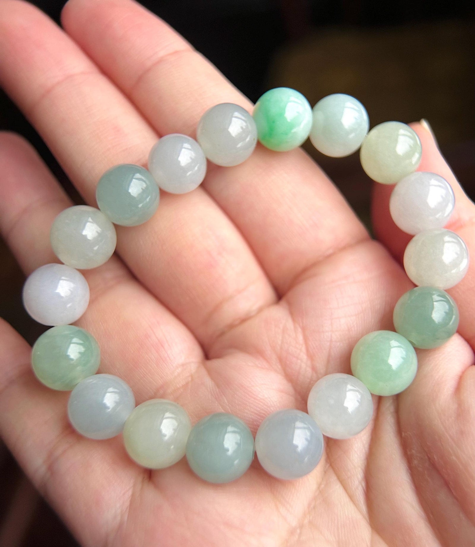 Natural Jadeite Beaded Bracelet Jewelry Untreated Burmese Type A Highly Translucent Icy Multicolored Jade 10mm