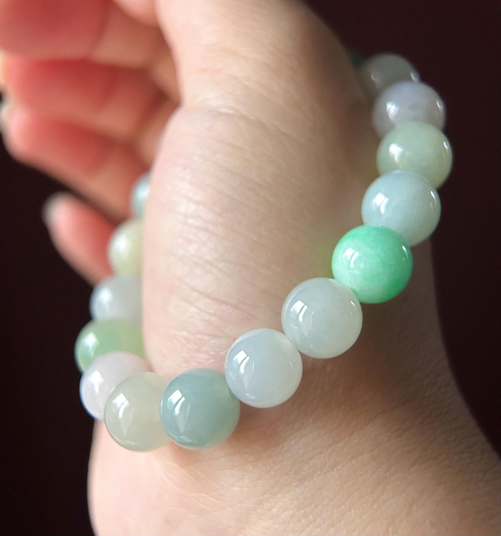 Natural Jadeite Beaded Bracelet Jewelry Untreated Burmese Type A Highly Translucent Icy Multicolored Jade 10mm