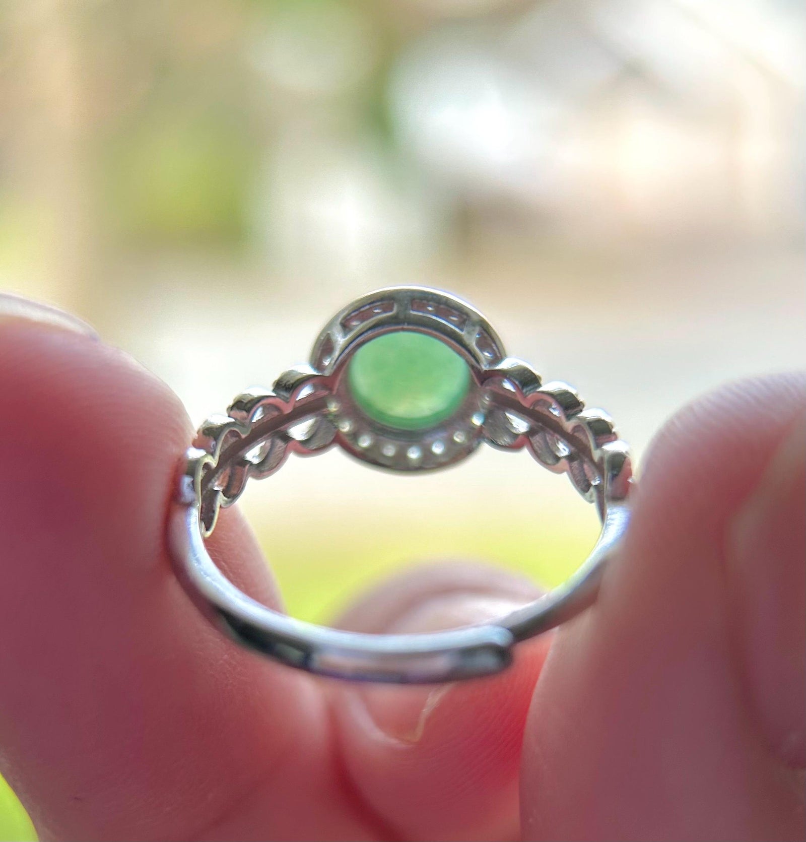 Natural Jadeite Adjustable Ring Burmese Type A fine glutinous Mint Apple Green Jade with Sterling Silver
