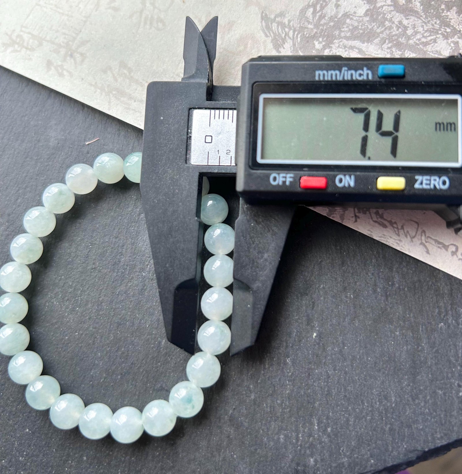 Natural Burmese Type A Jadeite Beaded Bracelet – Icy Translucent Light Blue Floral Jade, 7.4mm