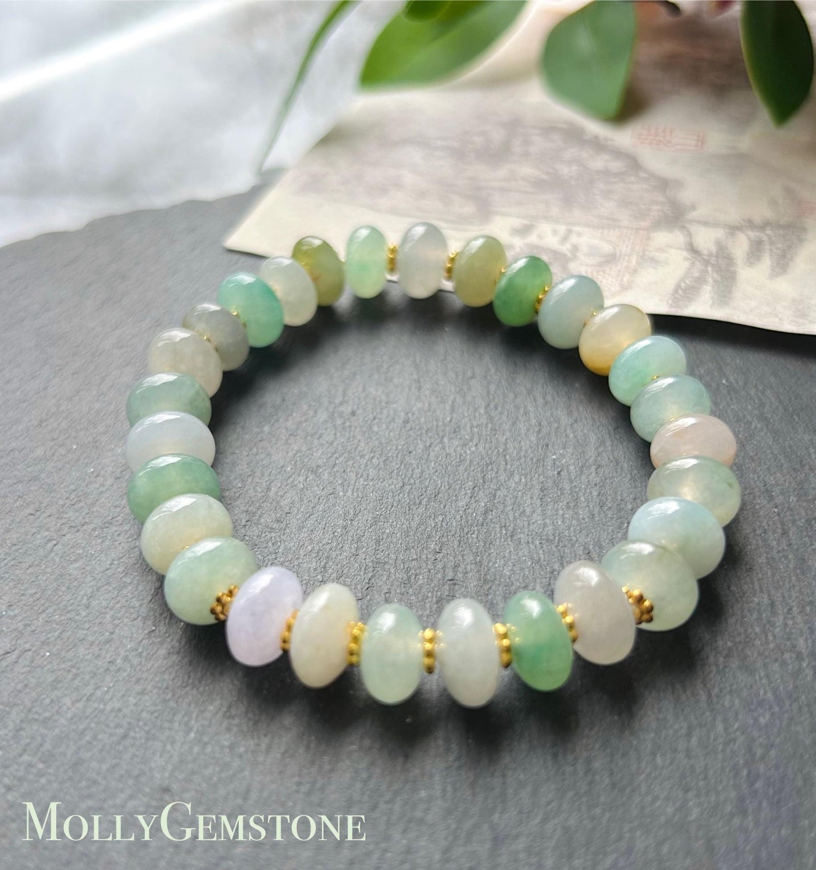 Natural Burmese Type A Jadeite Beaded Bracelet – Icy Translucent Multicolor Jade, 9mm