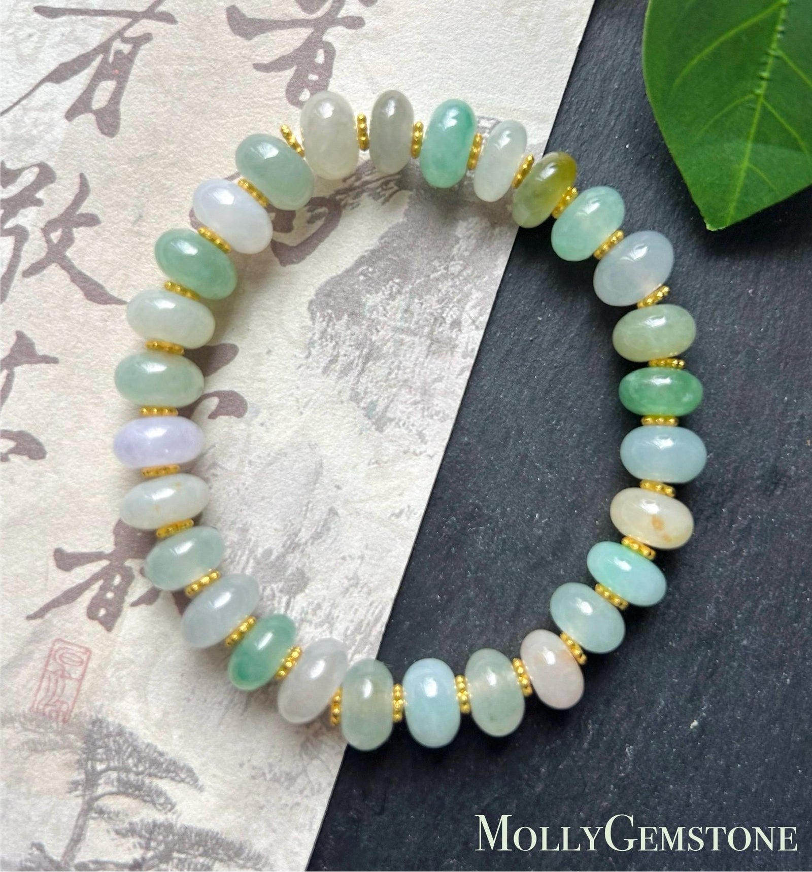 Natural Burmese Type A Jadeite Beaded Bracelet – Icy Translucent Multicolor Jade, 9mm