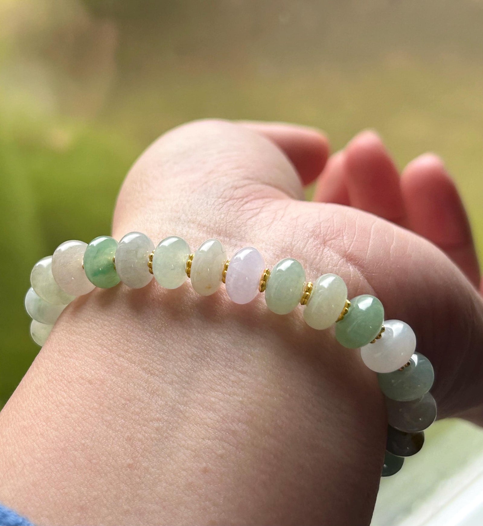 Natural Burmese Type A Jadeite Beaded Bracelet – Icy Translucent Multicolor Jade, 9mm