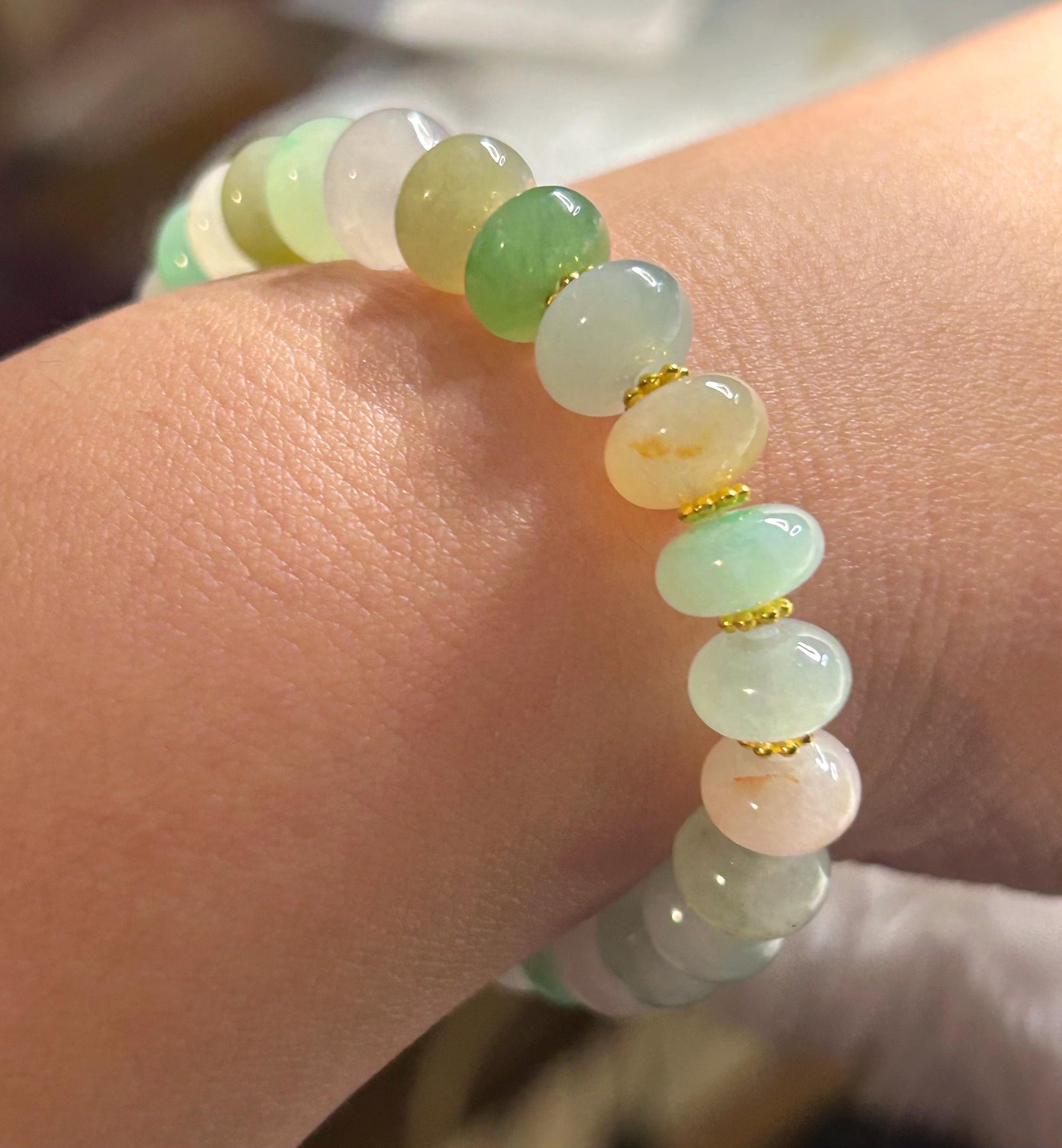 Natural Burmese Type A Jadeite Beaded Bracelet – Icy Translucent Multicolor Jade, 9mm