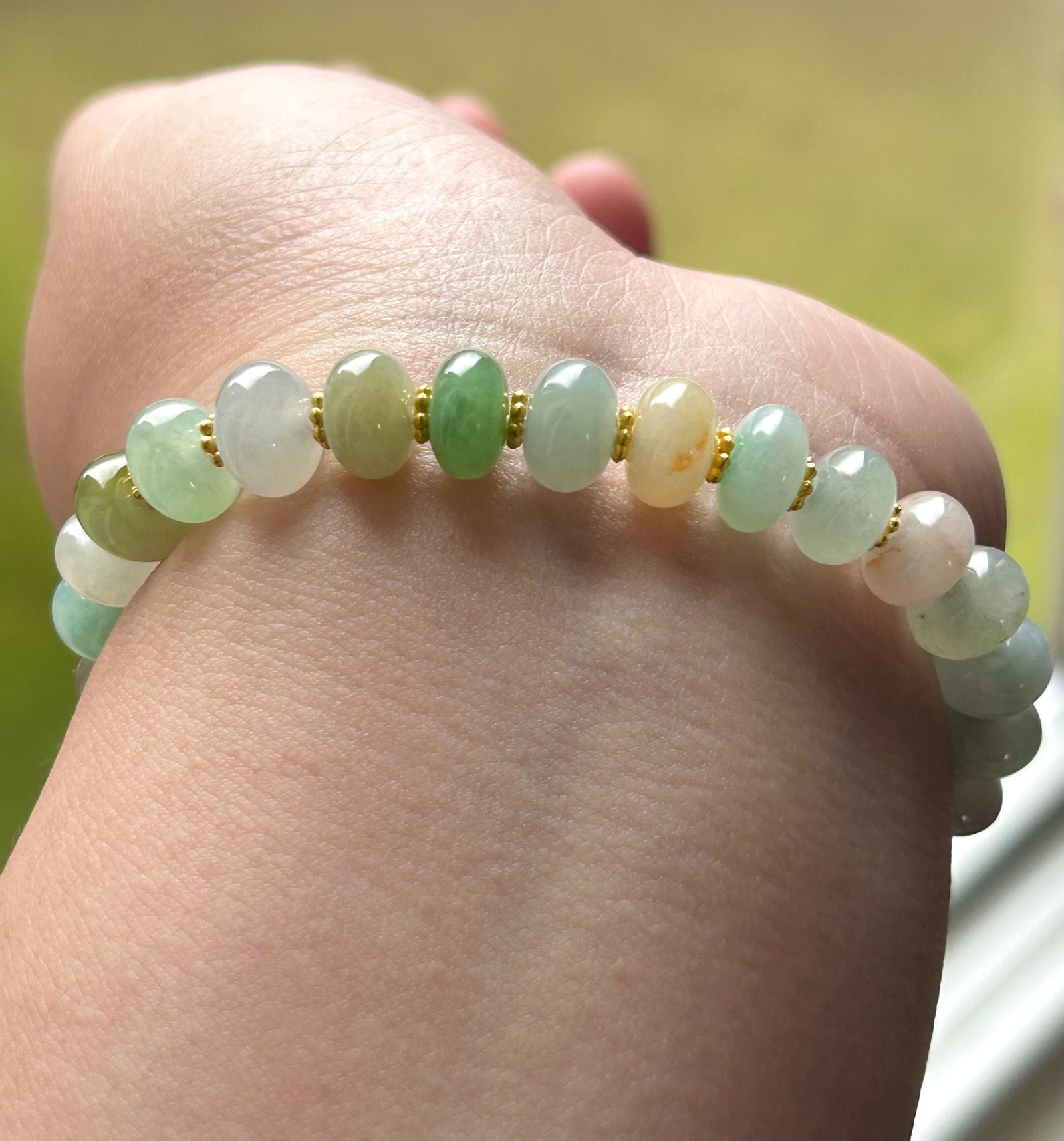 Natural Burmese Type A Jadeite Beaded Bracelet – Icy Translucent Multicolor Jade, 9mm