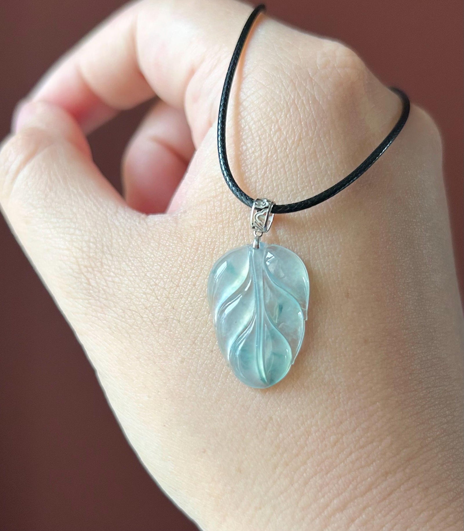 Natural Burmese Type A Jadeite Leaf Pendant – Icy Green/Blue Floral Super High Translucency Jade, Solid 18K Gold Bail