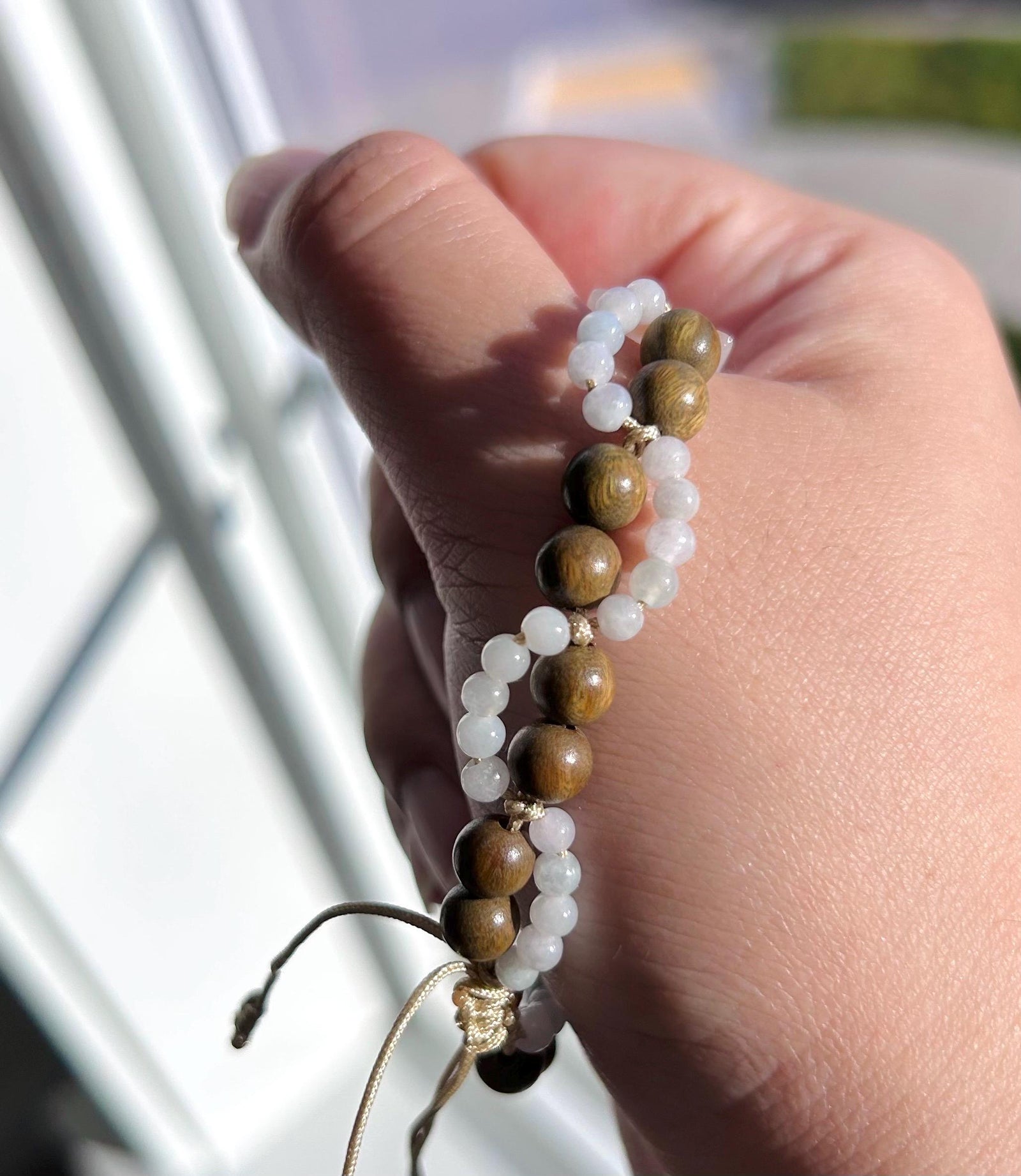 Natural Jadeite Plaque & Sandlewood Handwoven Bracelet Authentic Burmese Untreated Icy Translucent Type A White Red Floral Jade