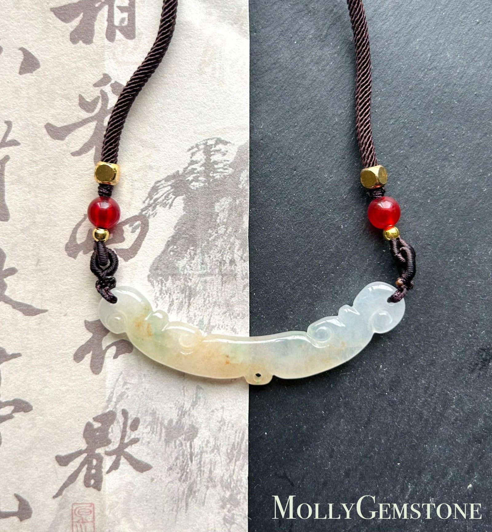 Natural Burmese Jadeite Pendant Necklace | Type A Icy Translucent Red Green Floral Jade | Protection & Grounding