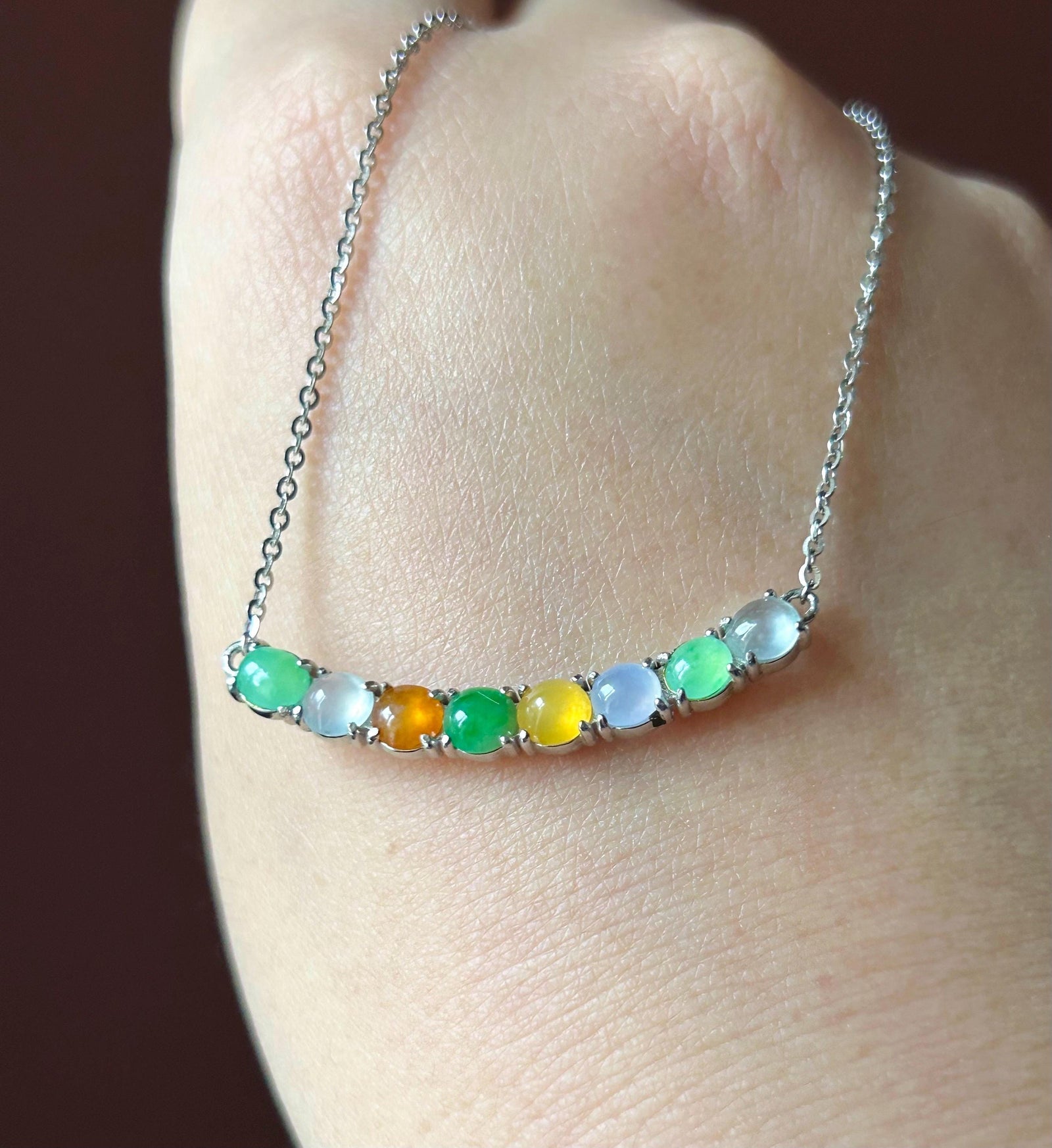 Certified Natural Burmese Jadeite Pendant Necklace | Type A Icy Translucent Multicolor Jade Sterling Silver Setting