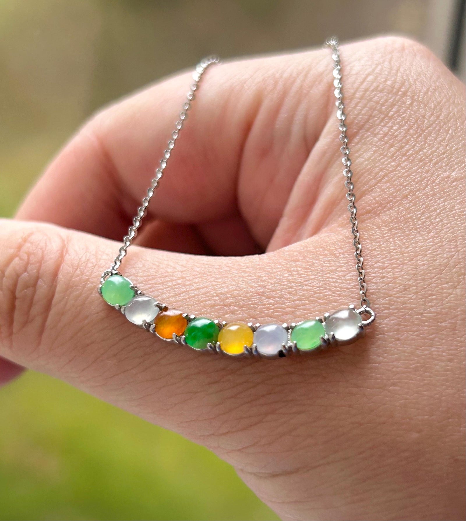 Certified Natural Burmese Jadeite Pendant Necklace | Type A Icy Translucent Multicolor Jade Sterling Silver Setting