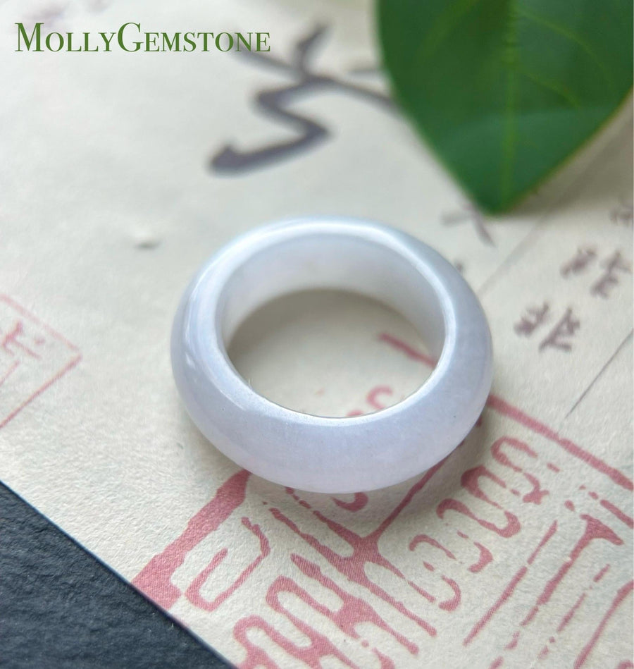 Certified Natural Jadeite Ring Band Burmese Type A Translucent Gelatinous Icy Pastel Pink Color Jade Ring US 6.5 17mm