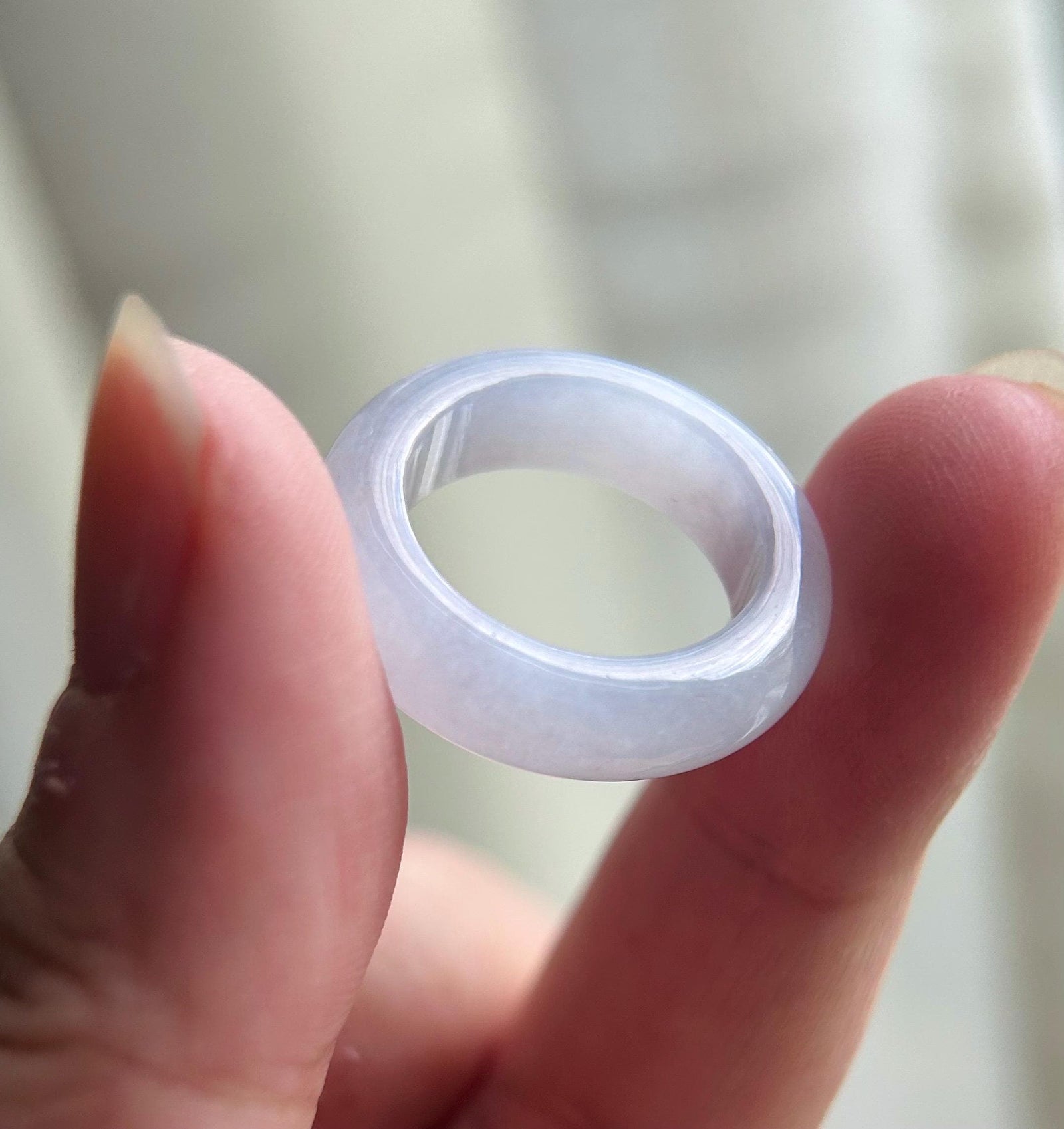 Certified Natural Jadeite Ring Band Burmese Type A Translucent Gelatinous Icy Pastel Pink Color Jade Ring US 6.5 17mm