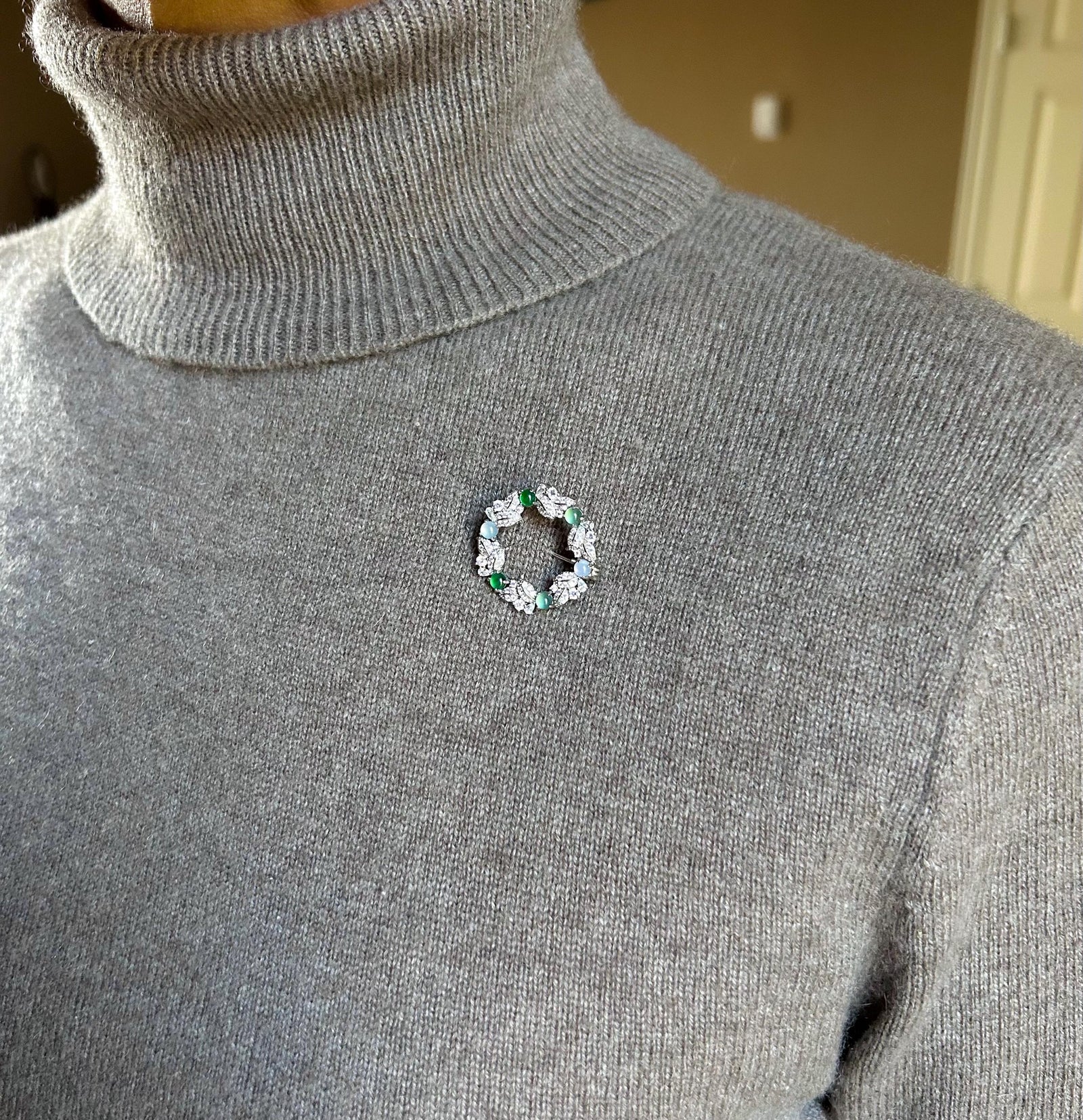 Natural Jadeite & Sterling Silver Brooch Guatemalan and Burmese Type A Untreated Highly Translucent Icy multicolor Jade